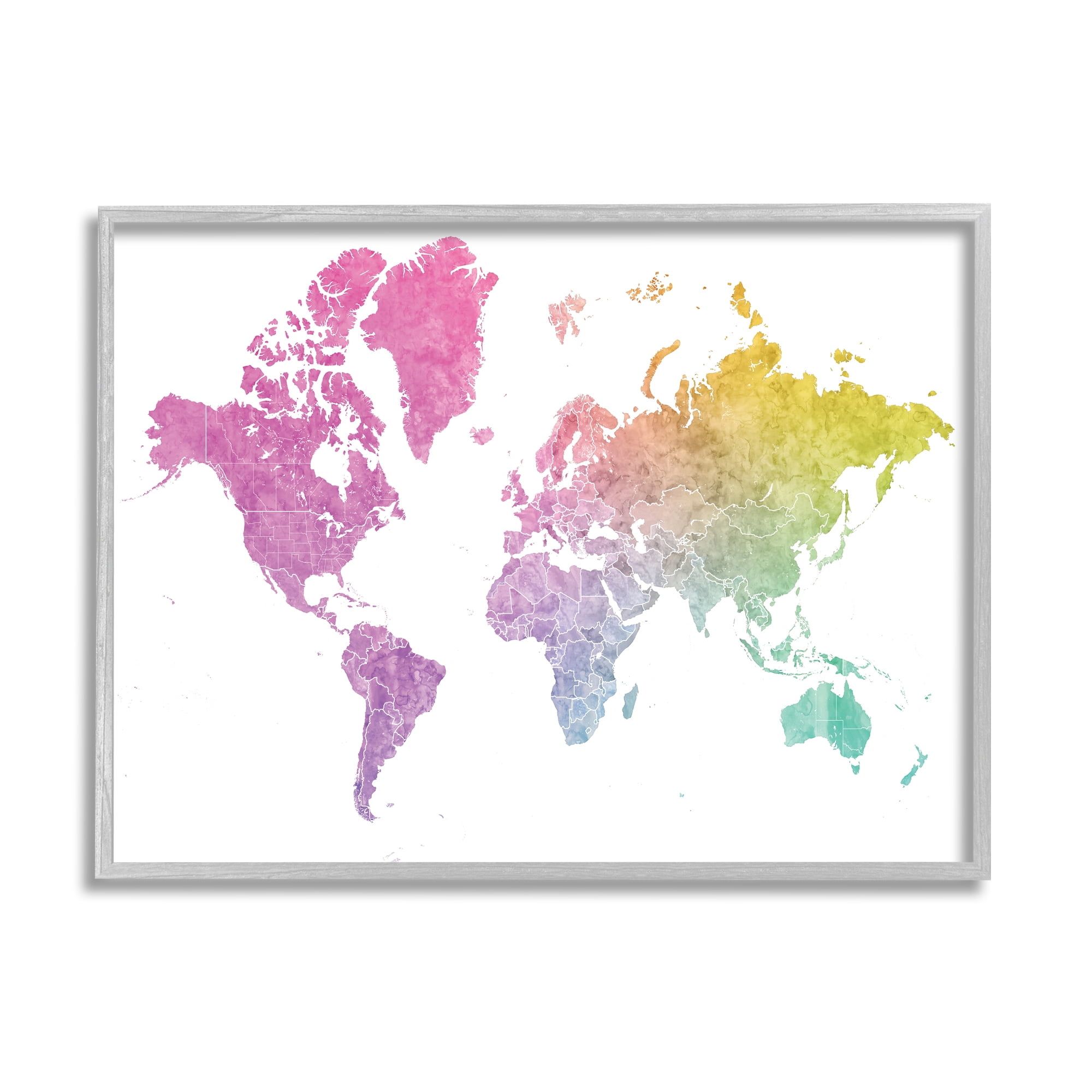Stupell Industries Modern World Map Cool Warm Tone Ombre, 11 x 14, Designed by BlursByAI