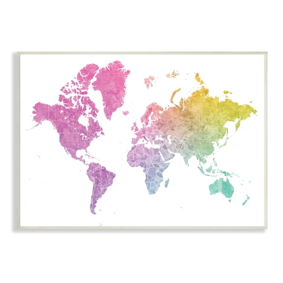 Stupell Industries Modern World Map Cool Warm Tone Ombre, 13 x 19, Designed by BlursByAI
