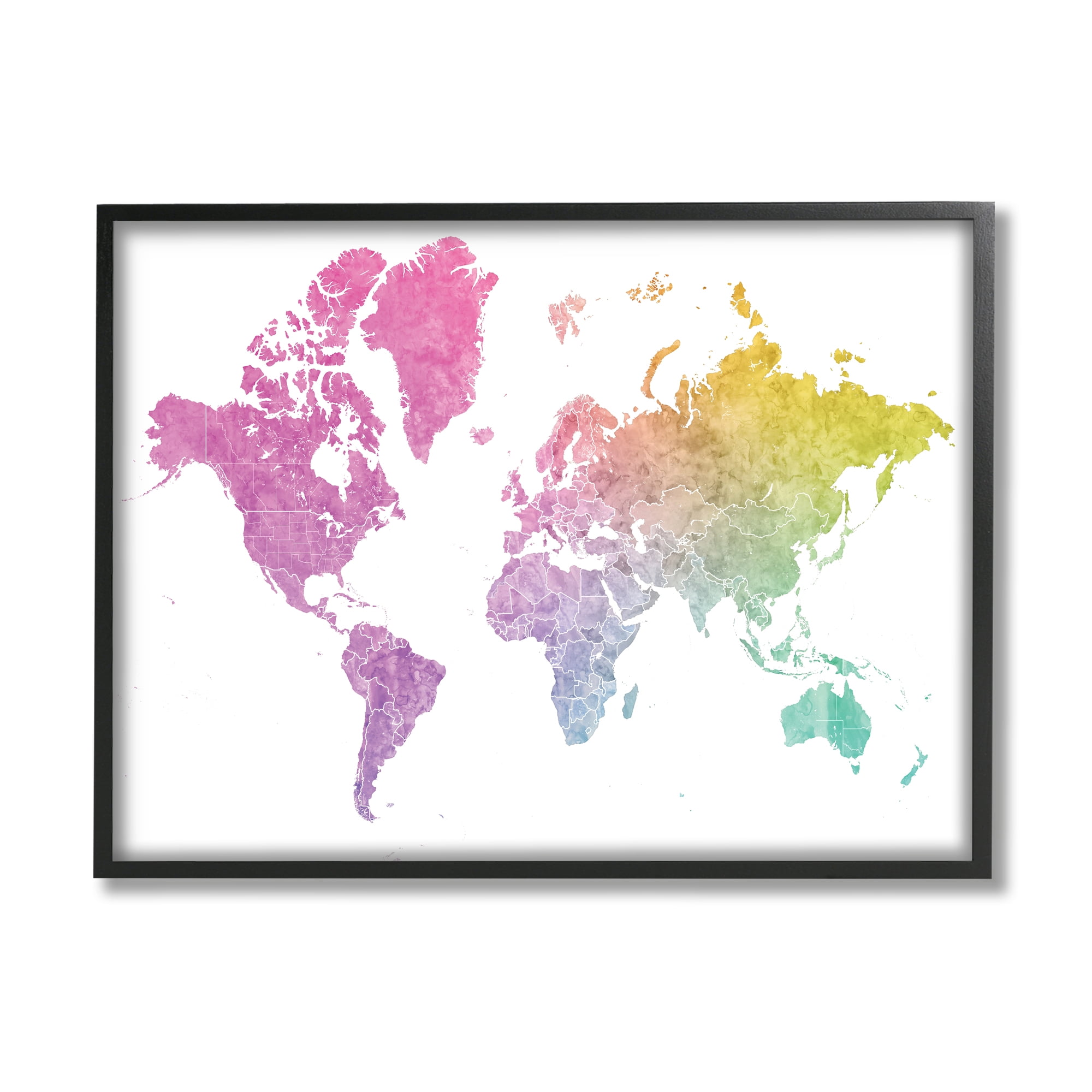 Stupell Industries Modern World Map Cool Warm Tone Ombre Graphic Art Black Framed Art Print Wall Art, 11x14, by BlursByAI