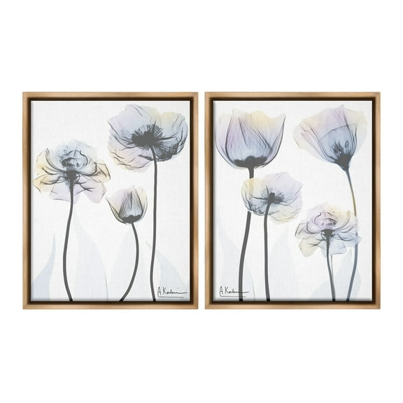 Stupell Industries Modern X-Ray Blooms Botanical & Floral Photography Brown Floater Framed Canvas Art Print Wall Art, 17 x 21, Set of 2