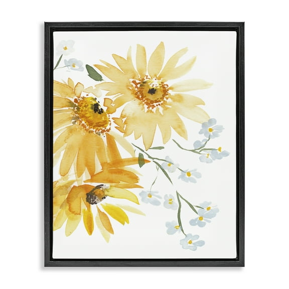Stupell Industries Modern Yellow Daisies Botanical & Floral Painting Black Floater Framed Art Print Wall Art, 17 x 21