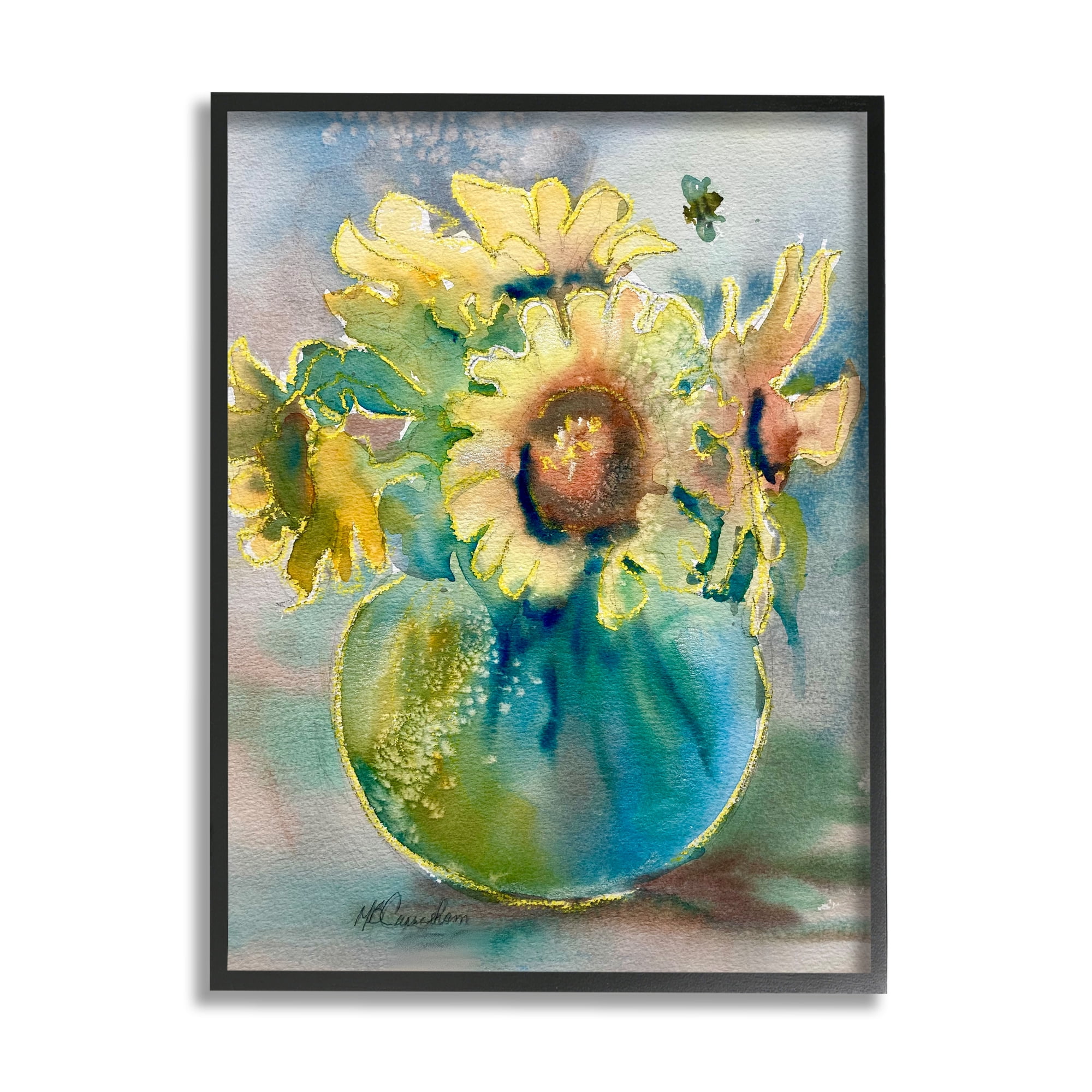 Stupell Industries Modern Yellow Daisies Botanical & Floral Painting Black Framed Art Print Wall Art, 24 x 30