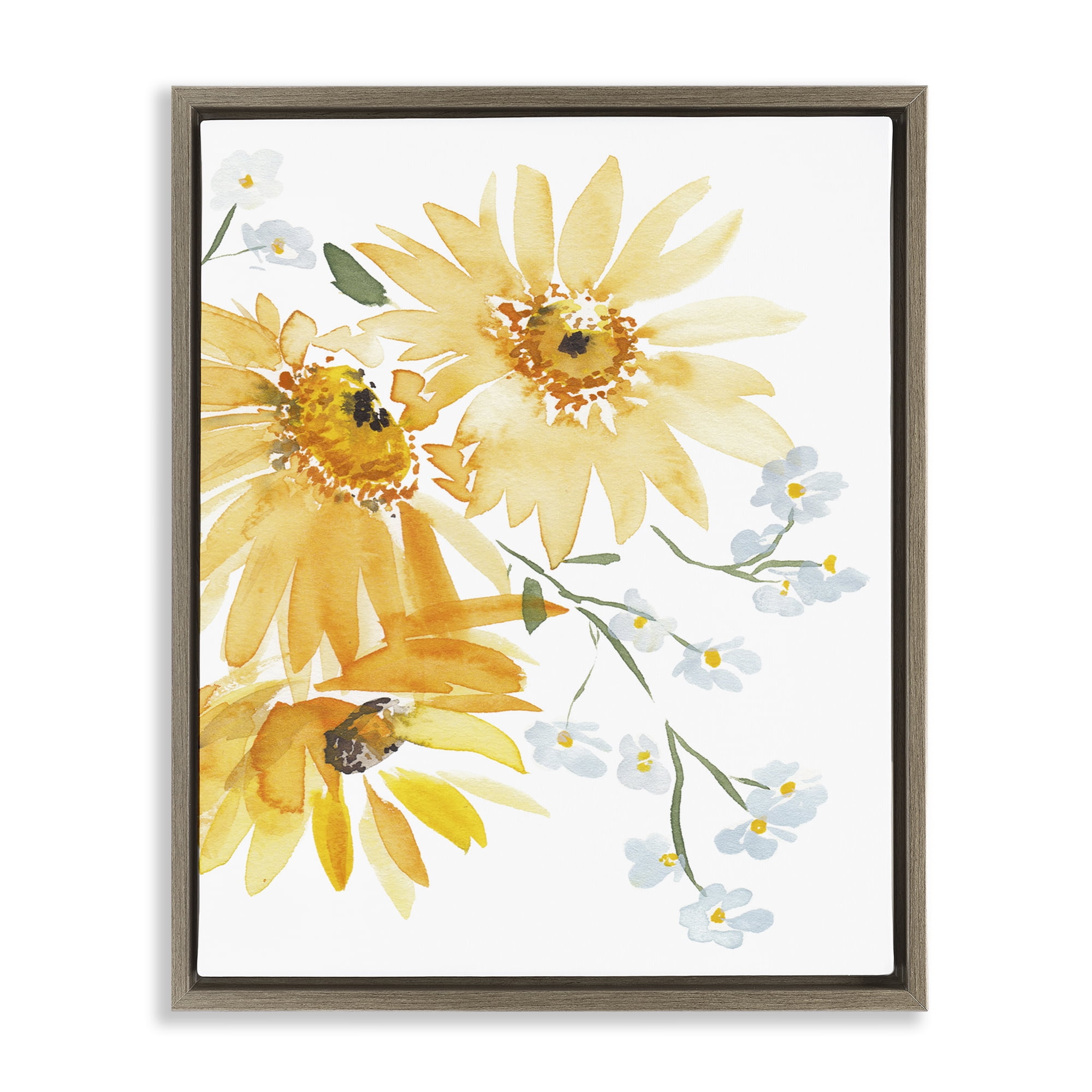 Stupell Industries Modern Yellow Daisies Botanical & Floral Painting Brown Floater Framed Art Print Wall Art, 17 x 21
