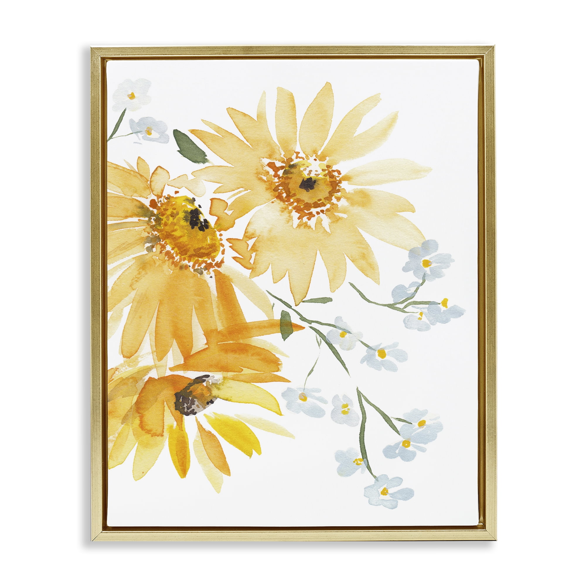 Stupell Industries Modern Yellow Daisies Botanical & Floral Painting Gold Floater Framed Art Print Wall Art, 25 x 31