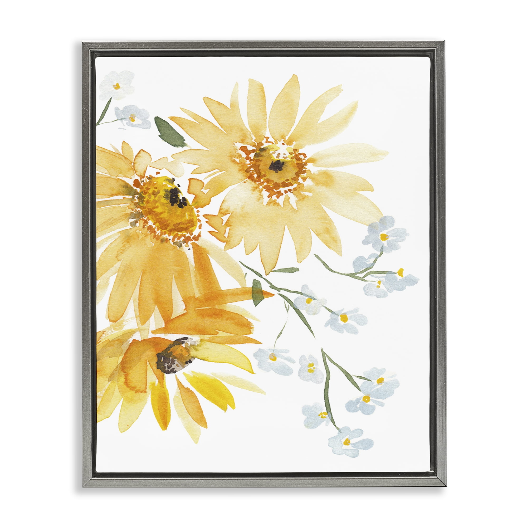 Stupell Industries Modern Yellow Daisies Botanical & Floral Painting Gray Floater Framed Art Print Wall Art, 17 x 21