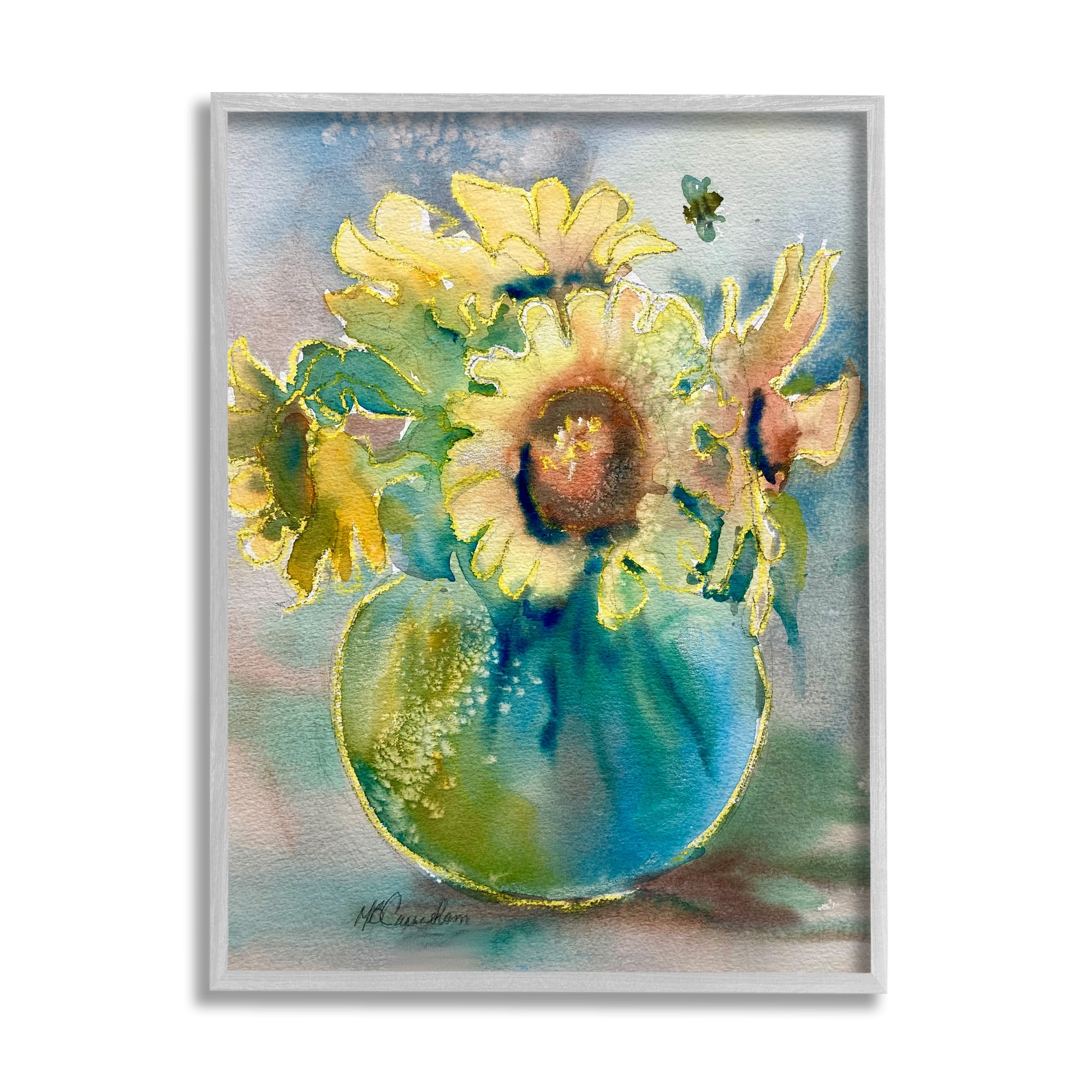 Stupell Industries Modern Yellow Daisies Botanical & Floral Painting Gray Framed Art Print Wall Art, 11 x 14