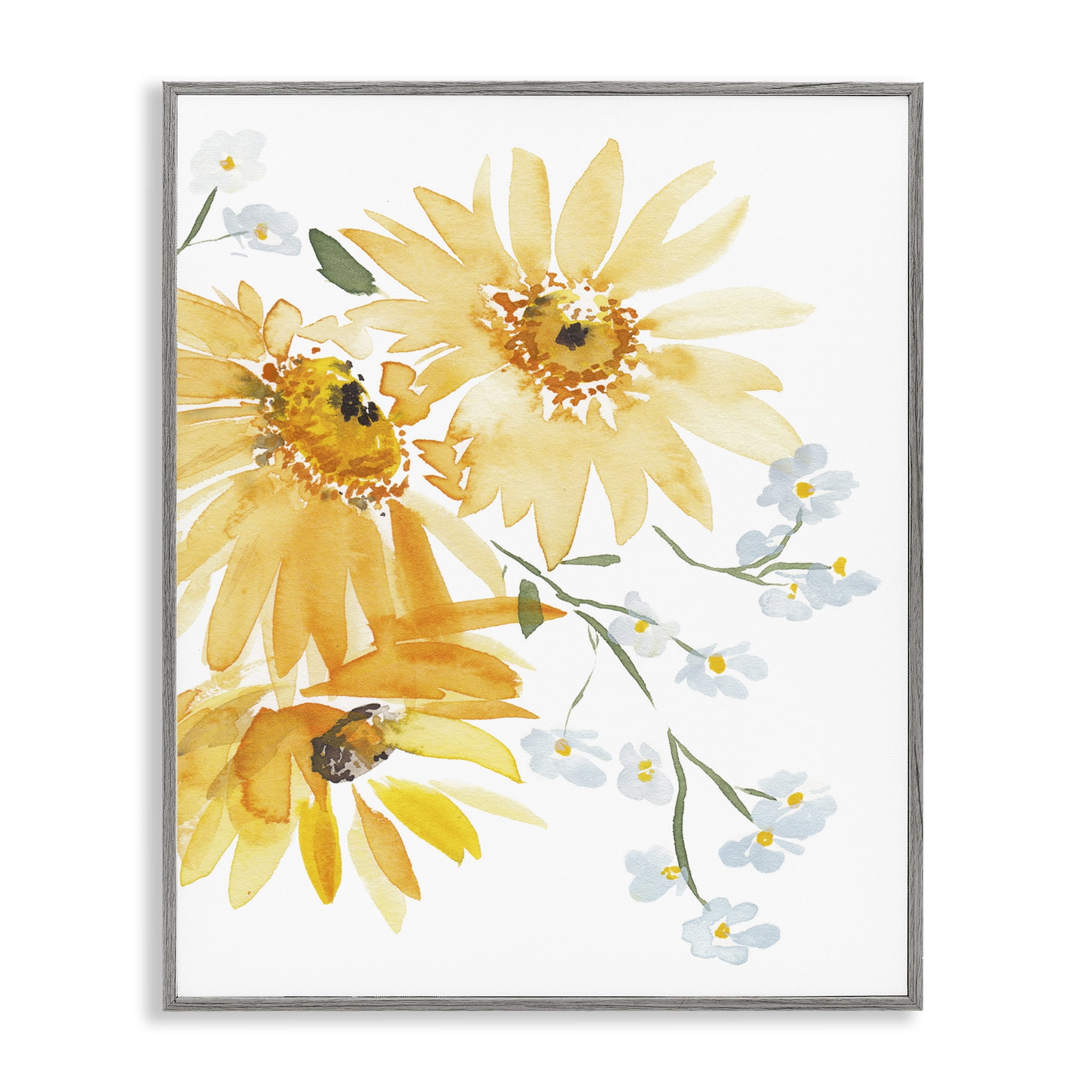 Stupell Industries Modern Yellow Daisies Botanical & Floral Painting Gray Framed Art Print Wall Art, 16 x 20