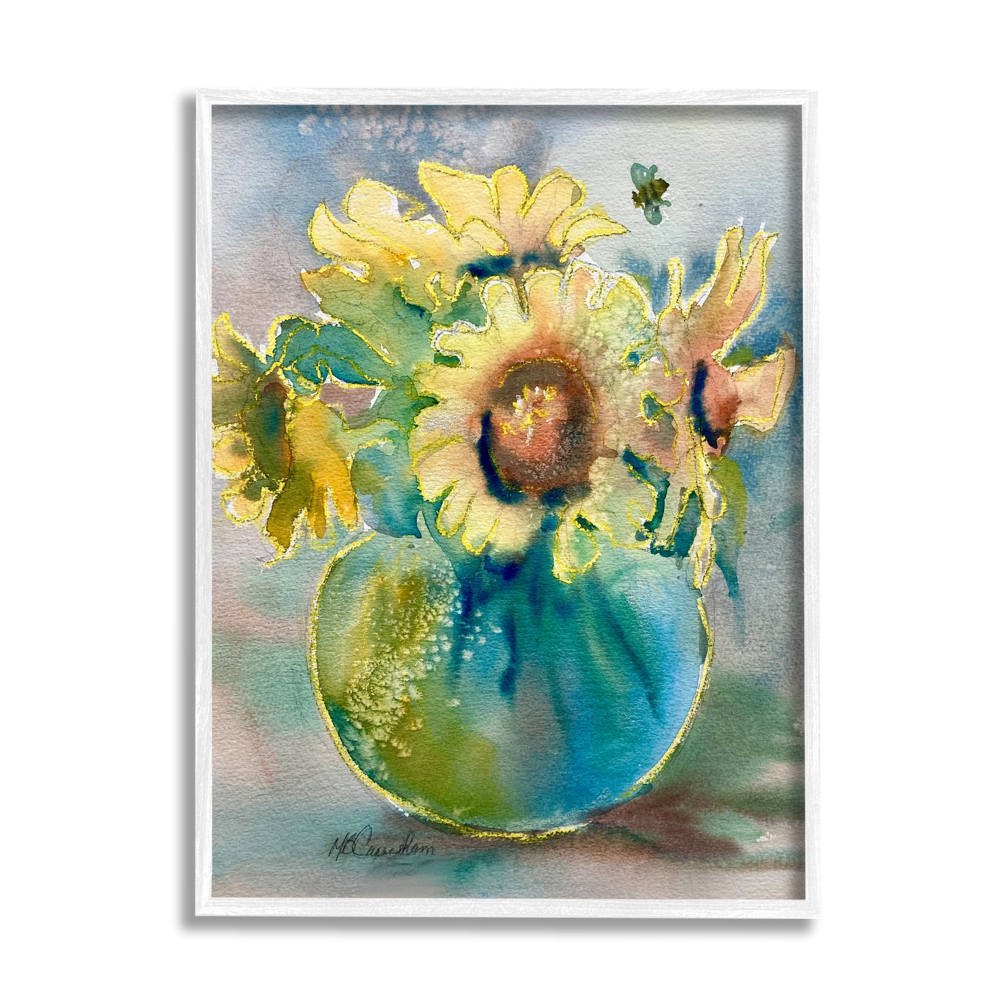 Stupell Industries Modern Yellow Daisies Botanical & Floral Painting White Framed Art Print Wall Art, 16 x 20