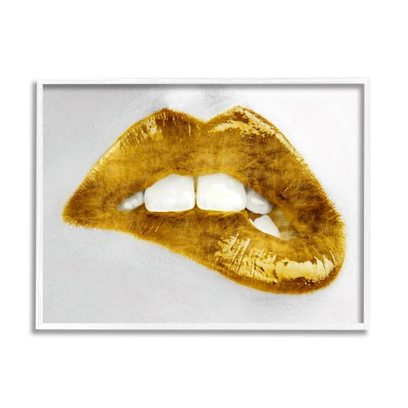 Stupell Industries Modern Yellow Fashion Lip Bite Glam Feminine Photography, 14 x 11, Design by Sarah McGuire