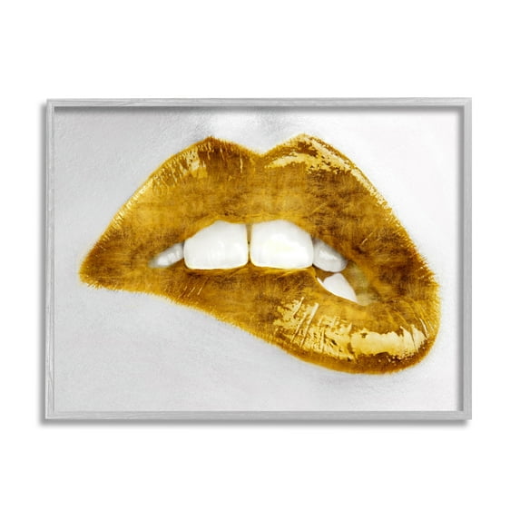 Stupell Industries Modern Yellow Fashion Lip Bite Glam Feminine Photography, 30 x 24, Design by Sarah McGuire