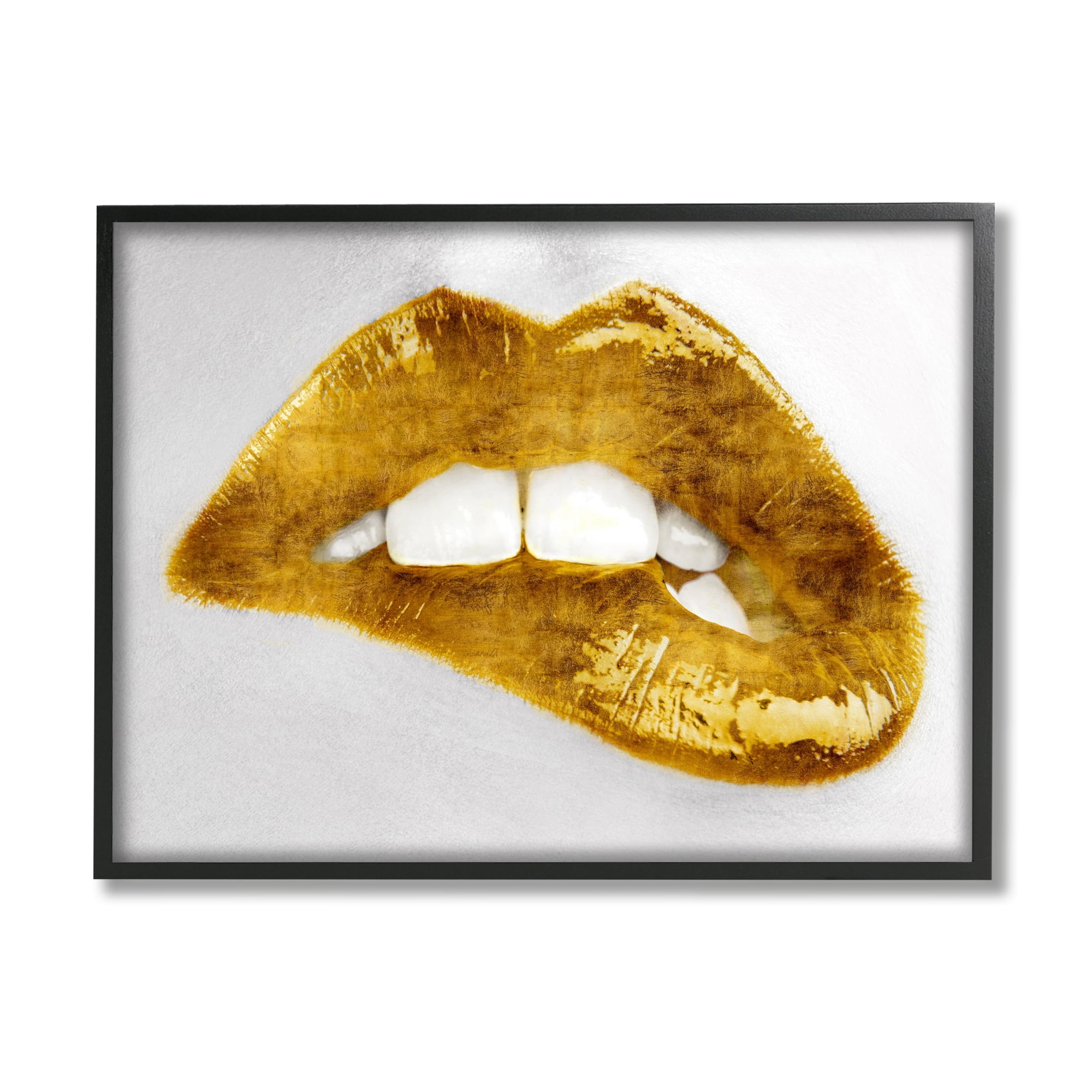 Stupell Industries Modern Yellow Fashion Lip Bite Glam Feminine Photography, 30 x 24, Design by Sarah McGuire