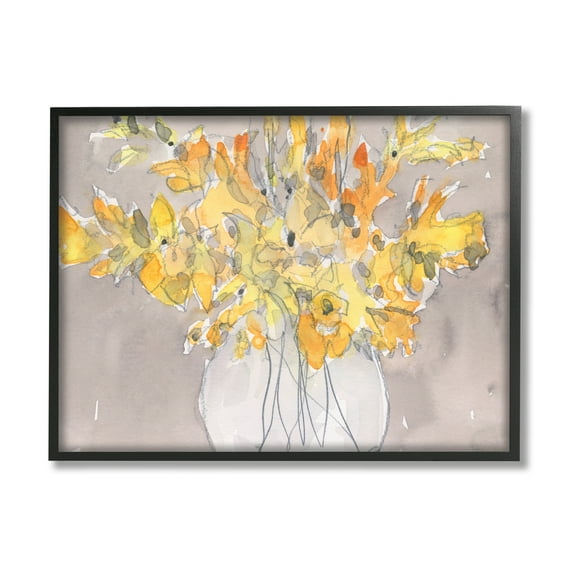 Stupell Industries Modern Yellow Petals Blossoms Floral Arrangement Vase Painting Black Framed Art Print Wall Art, Design by Samuel Dixon