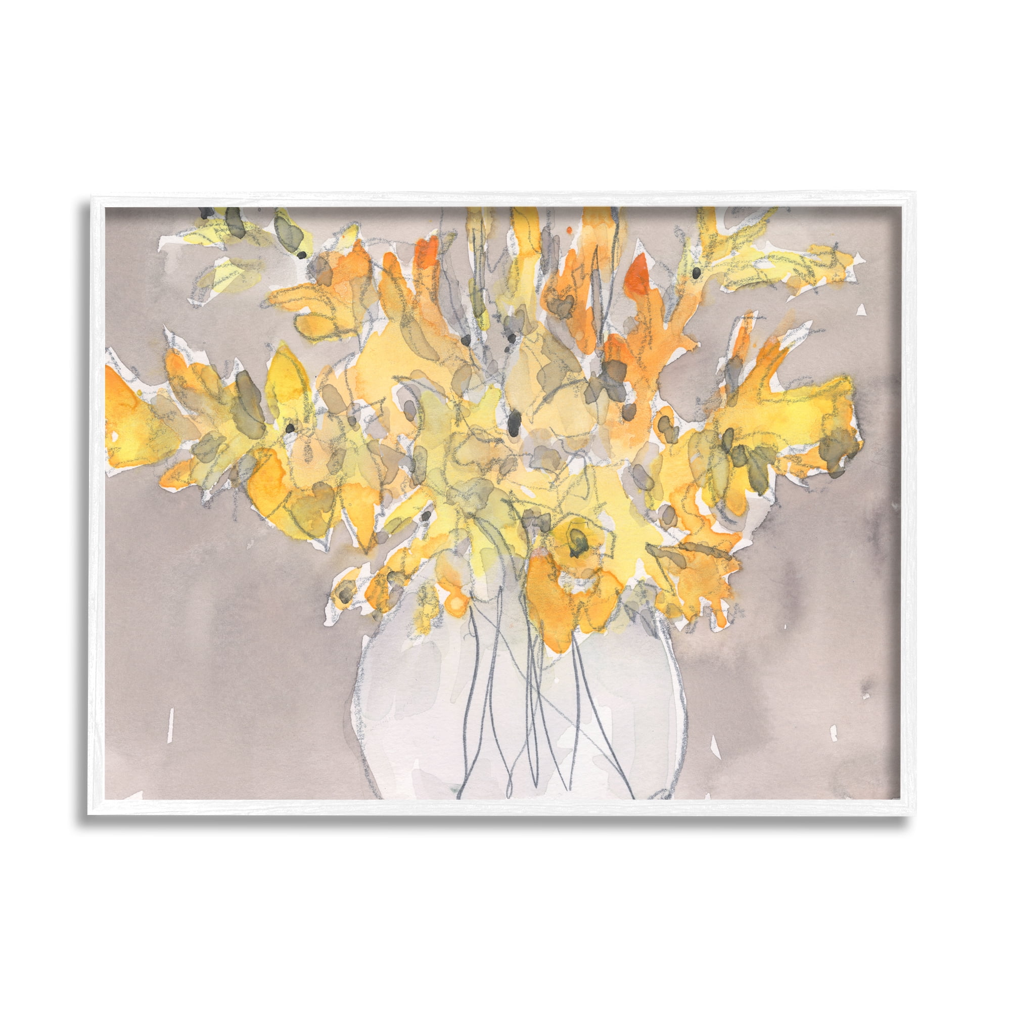 Stupell Industries Modern Yellow Petals Blossoms Floral Arrangement Vase Painting White Framed Art Print Wall Art, Design by Samuel Dixon