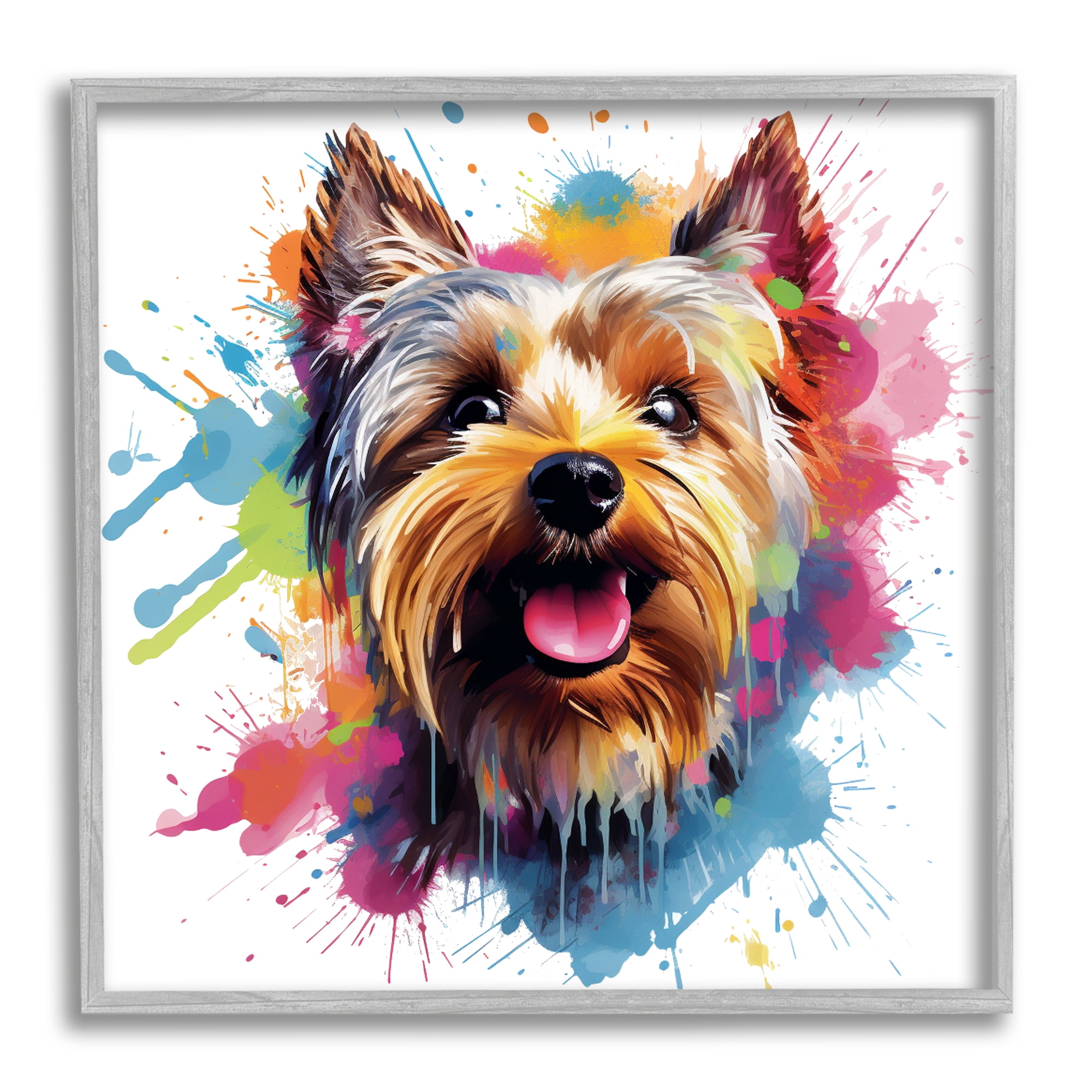 Stupell Industries Modern Yorkshire Splash Animals & Insects Painting Gray Framed Art Print Wall Art, 24 x 24