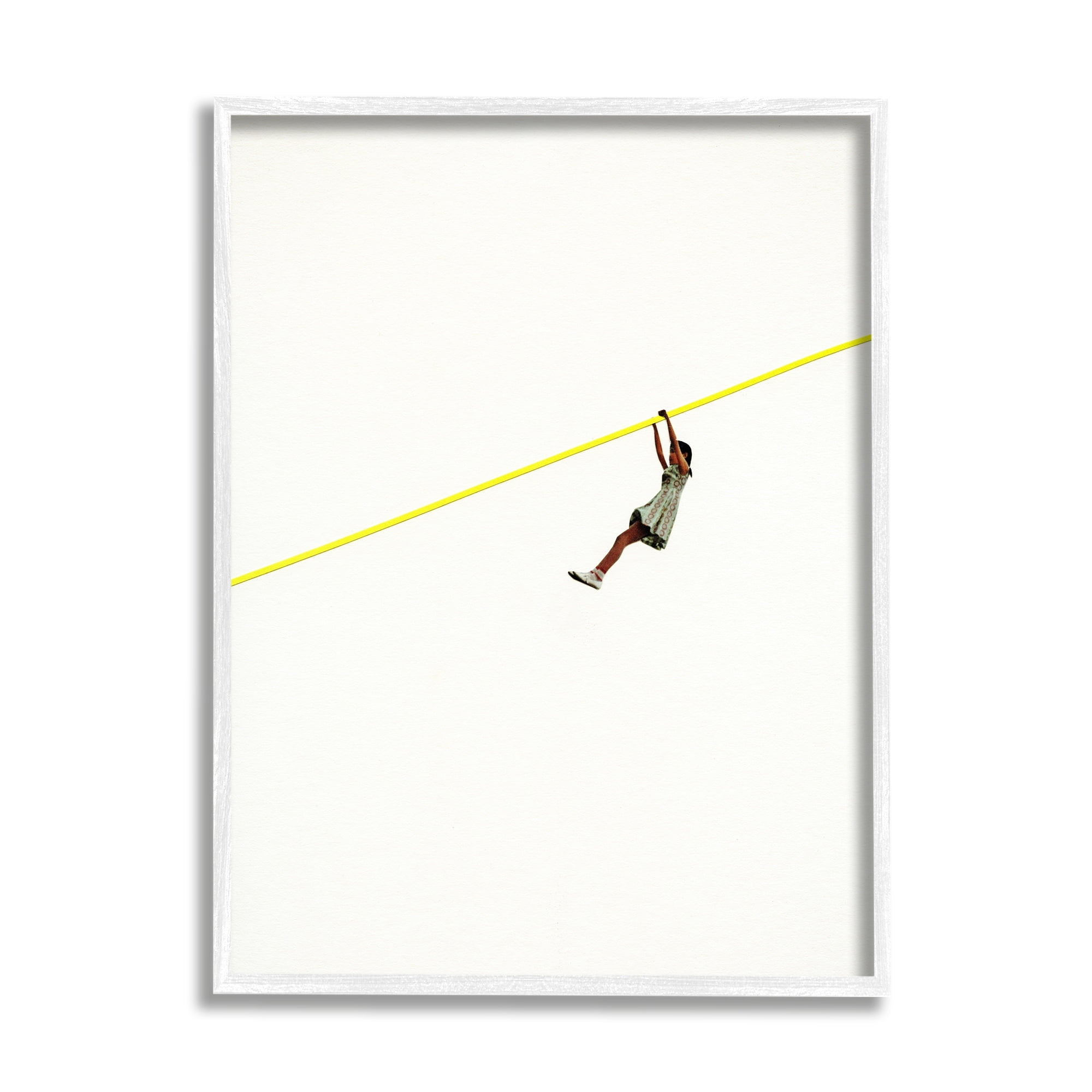 Stupell Industries Modern Zipline Person Minimal Yellow Line Design Framed Wall Art, 11 x 14, Design by Cassia Beck