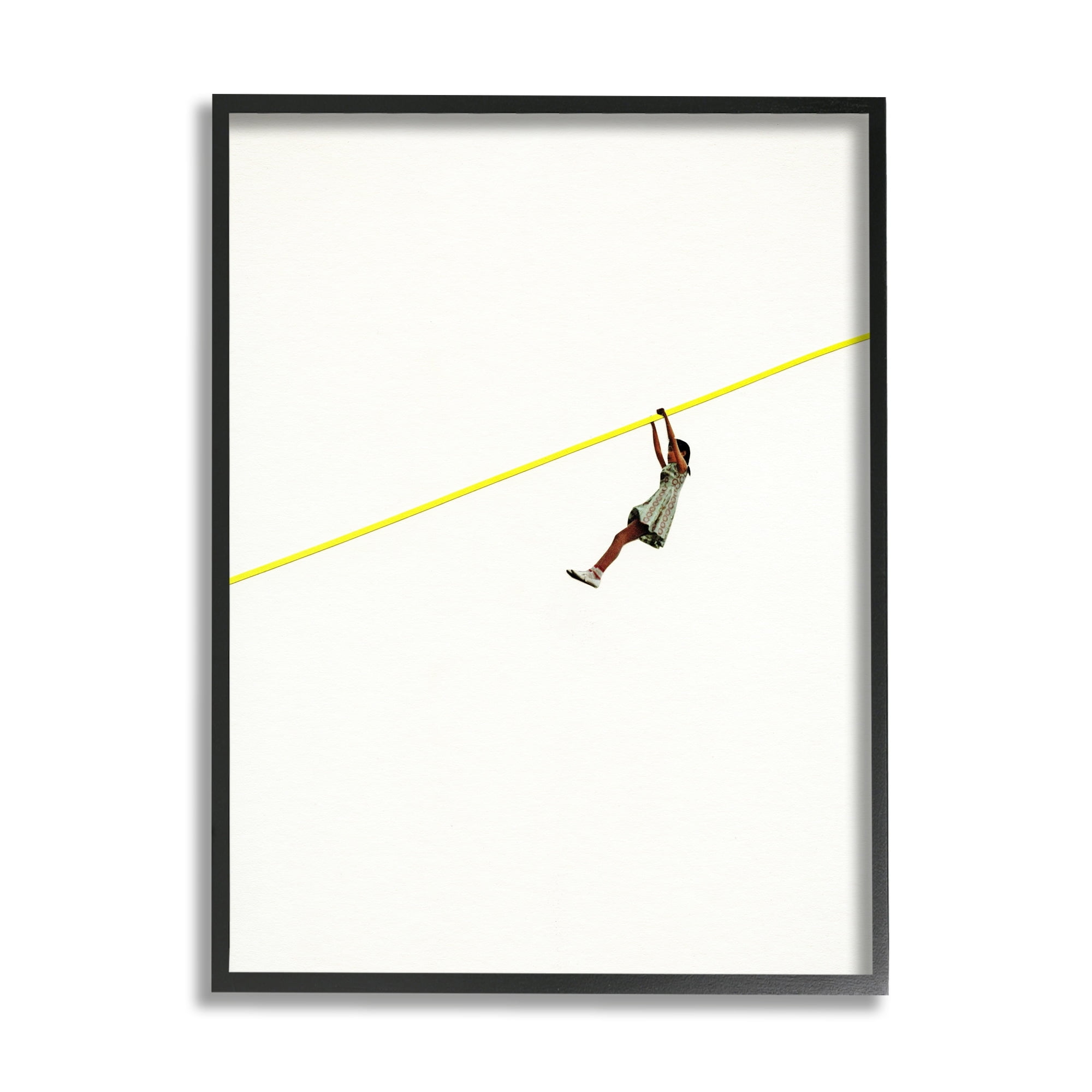 Stupell Industries Modern Zipline Person Minimal Yellow Line Design Framed Wall Art, 11 x 14, Design by Cassia Beck