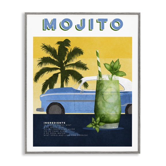 Stupell Industries Mojito & Automobile Recipe Gray Framed Giclee Art design by Brett Blumenthal, 30 x 24