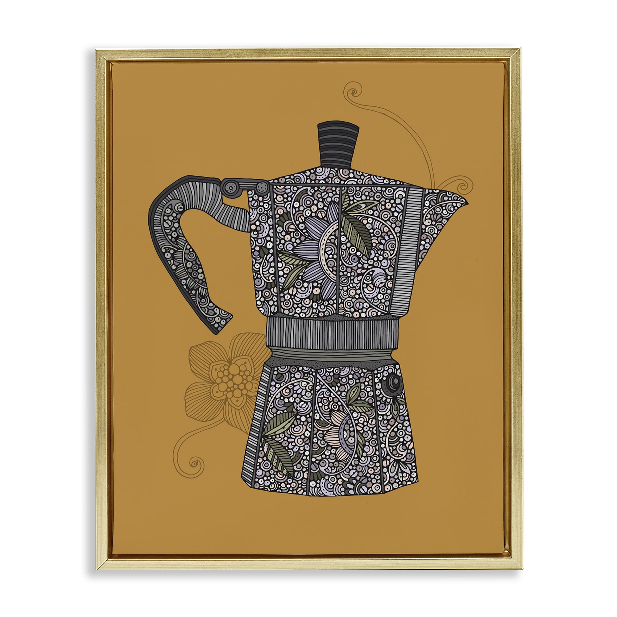 Stupell Industries Moka Pot Coffee Maker Food & Beverage Painting Gold Floater Framed Art Print Wall Art, 25 x 31