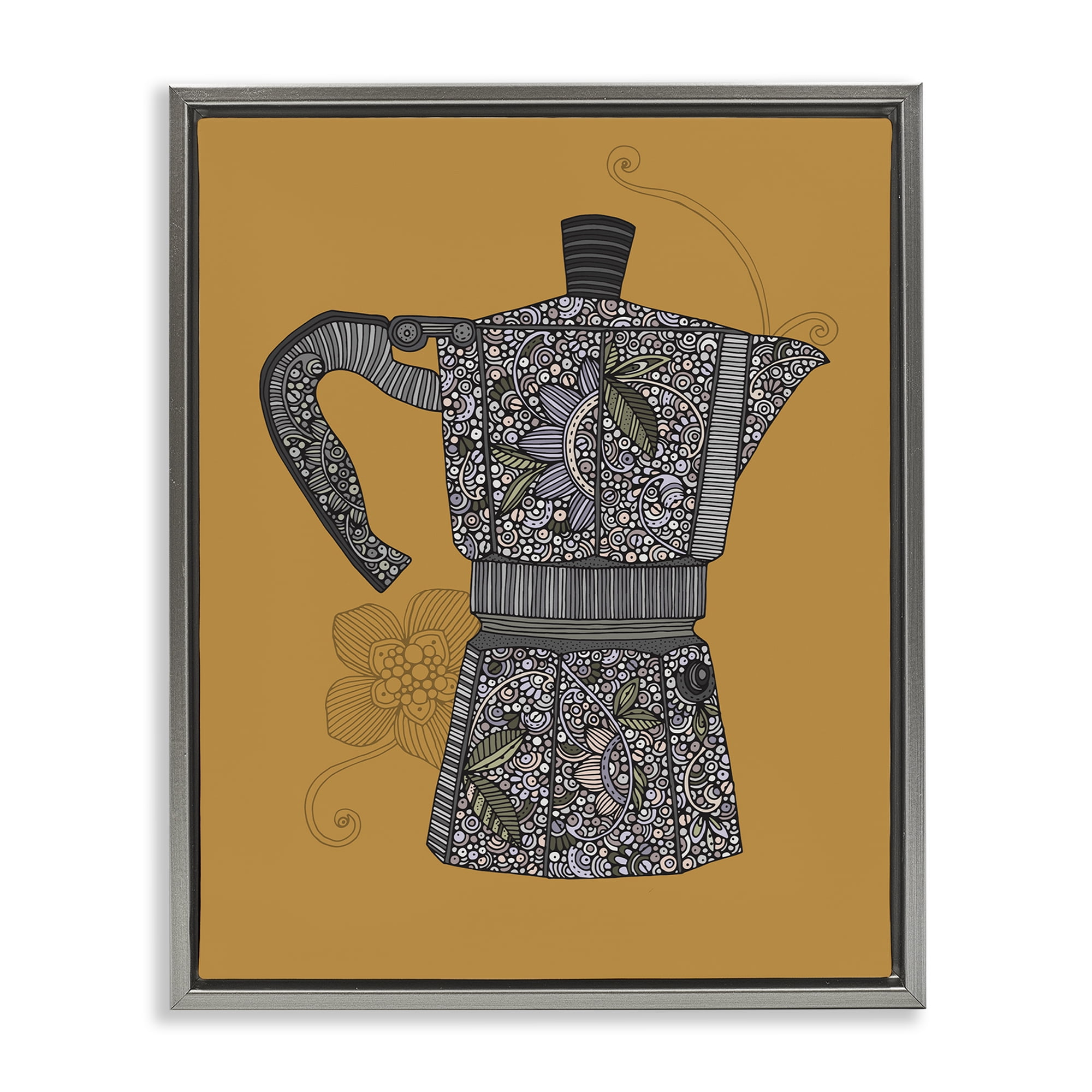 Stupell Industries Moka Pot Coffee Maker Food & Beverage Painting Gray Floater Framed Art Print Wall Art, 17 x 21