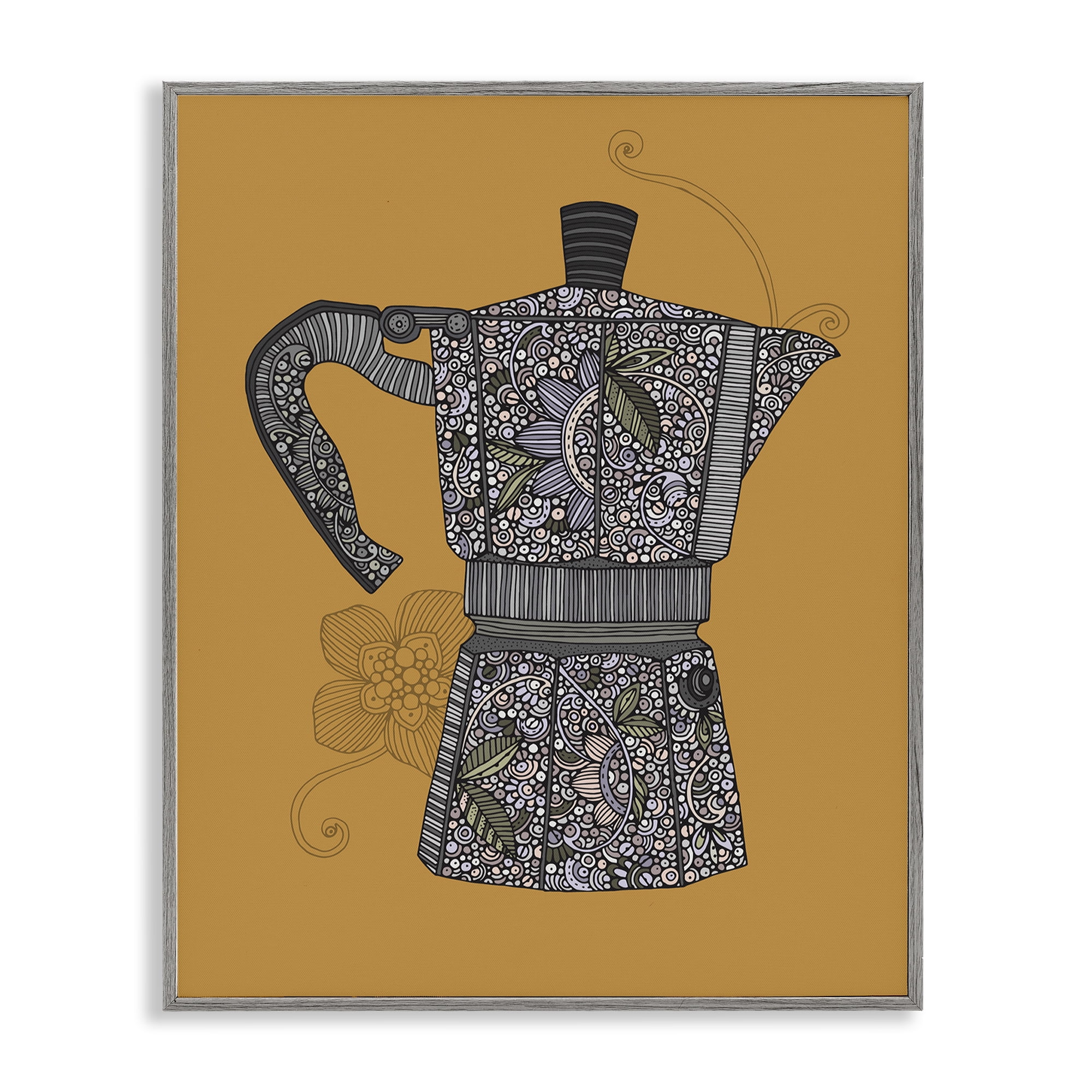 Stupell Industries Moka Pot Coffee Maker Food & Beverage Painting Gray Framed Art Print Wall Art, 11 x 14