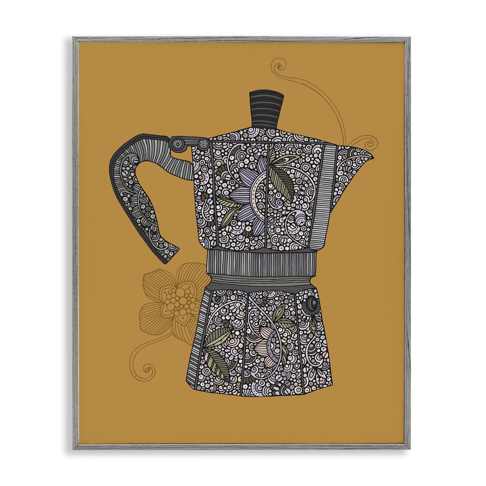 Stupell Industries Moka Pot Coffee Maker Food & Beverage Painting Gray Framed Art Print Wall Art, 16 x 20