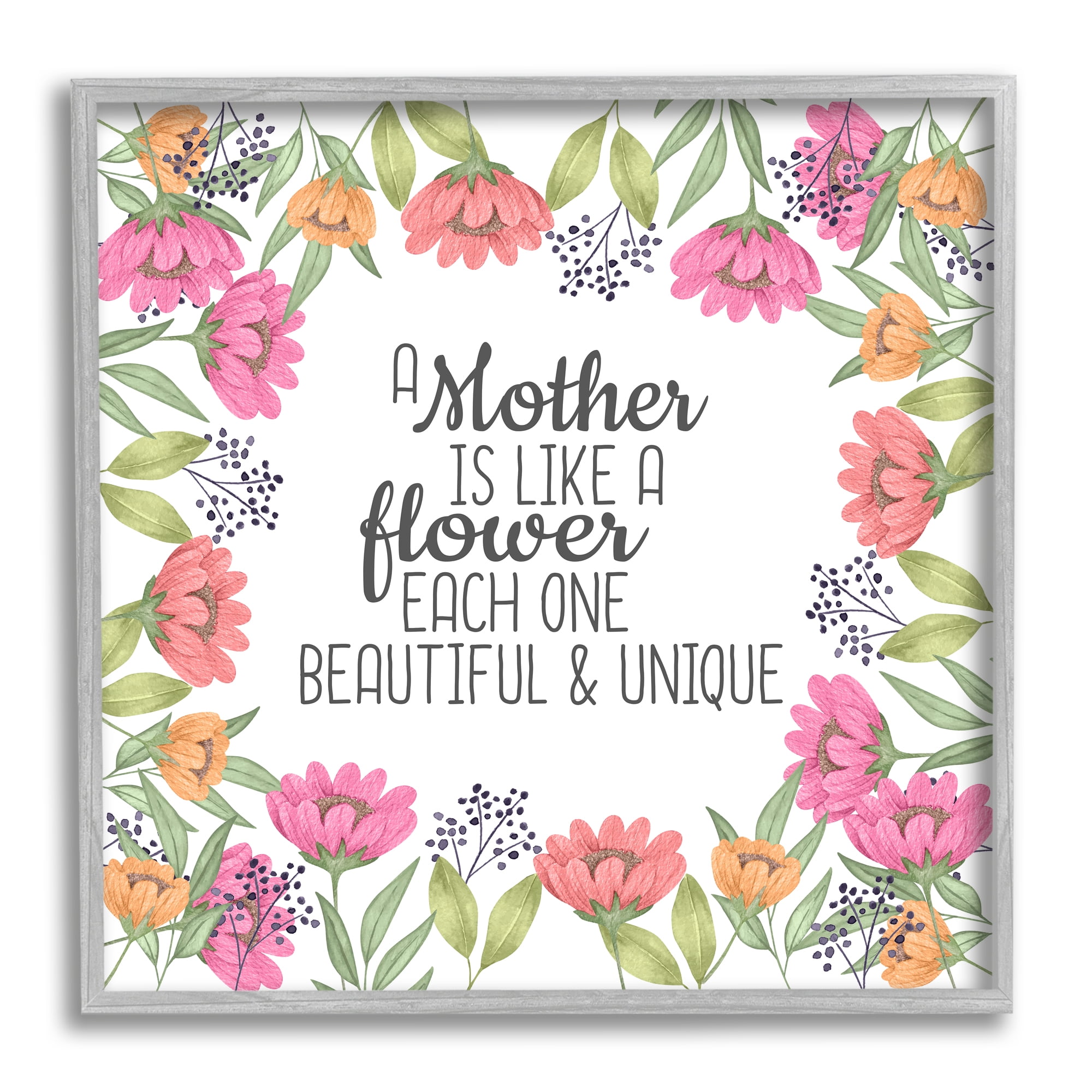 Stupell Industries Mom Beautiful & Unique Botanical & Floral Painting Gray Framed Art Print Wall Art, 17 x 17