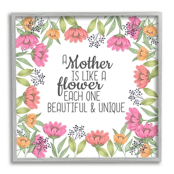 Stupell Industries Mom Beautiful & Unique Botanical & Floral Painting Gray Framed Art Print Wall Art, 24 x 24