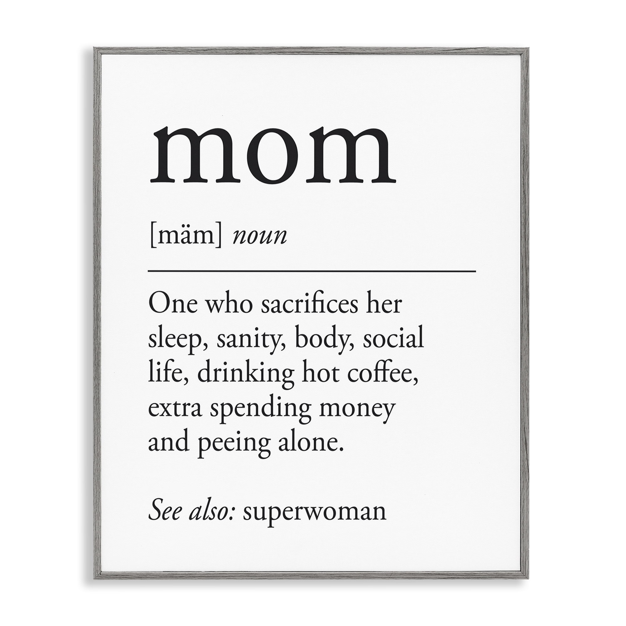 Stupell Industries Mom Definition Sentiment Typography Painting Gray Framed Art Print Wall Art, 11 x 14