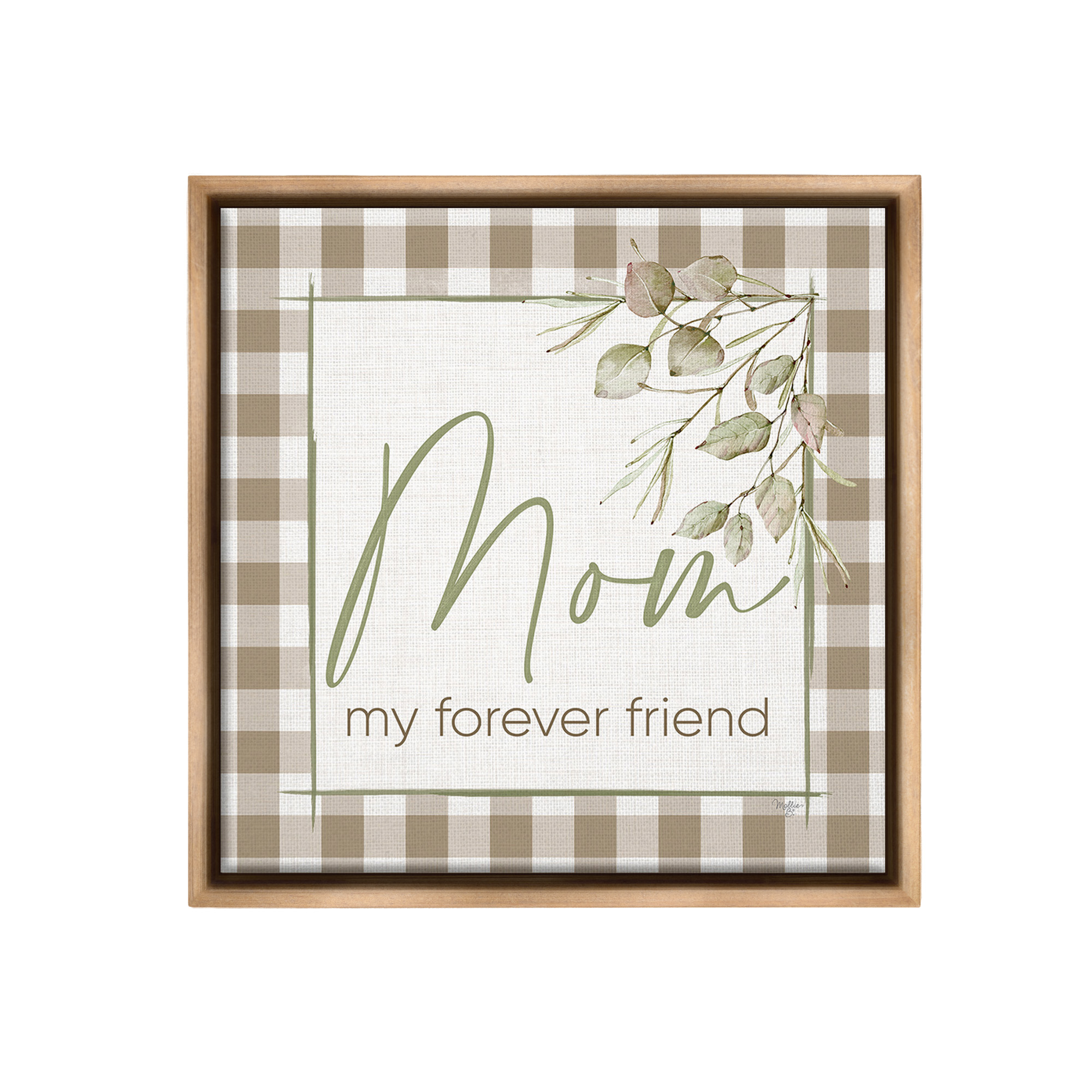 Stupell Industries Mom My Forever Friend Botanical & Floral Painting Brown Floater Framed Canvas Art Print Wall Art, 18 x 18