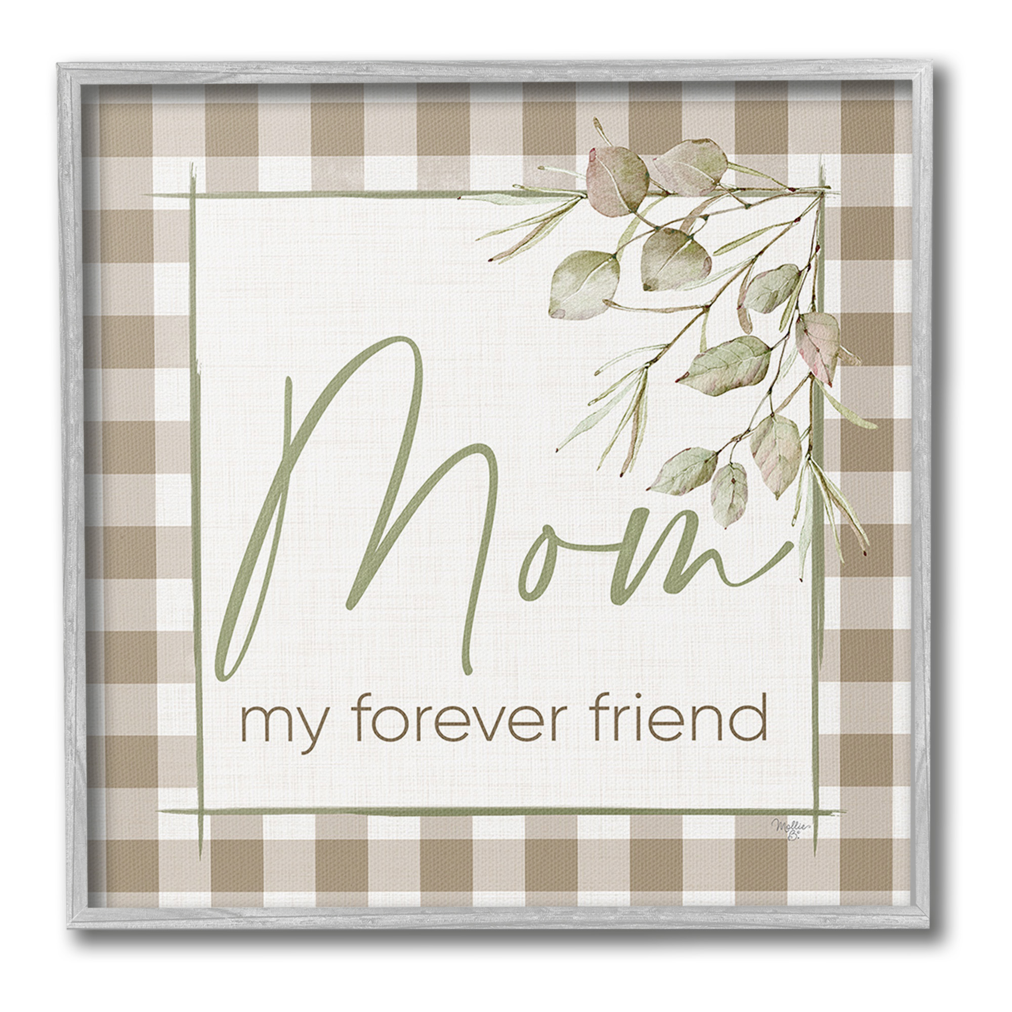 Stupell Industries Mom My Forever Friend Botanical & Floral Painting Gray Framed Art Print Wall Art, 24 x 24