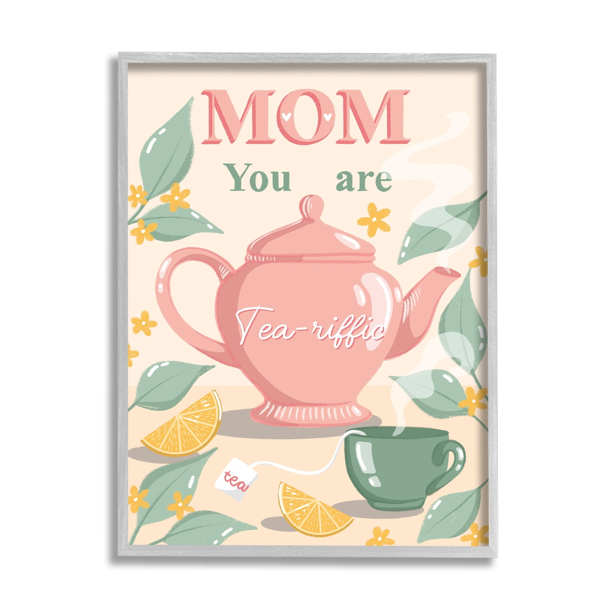 Stupell Industries Mom You Are Tea-riffic Teapot Holiday Painting Gray Framed Art Print Wall Art
