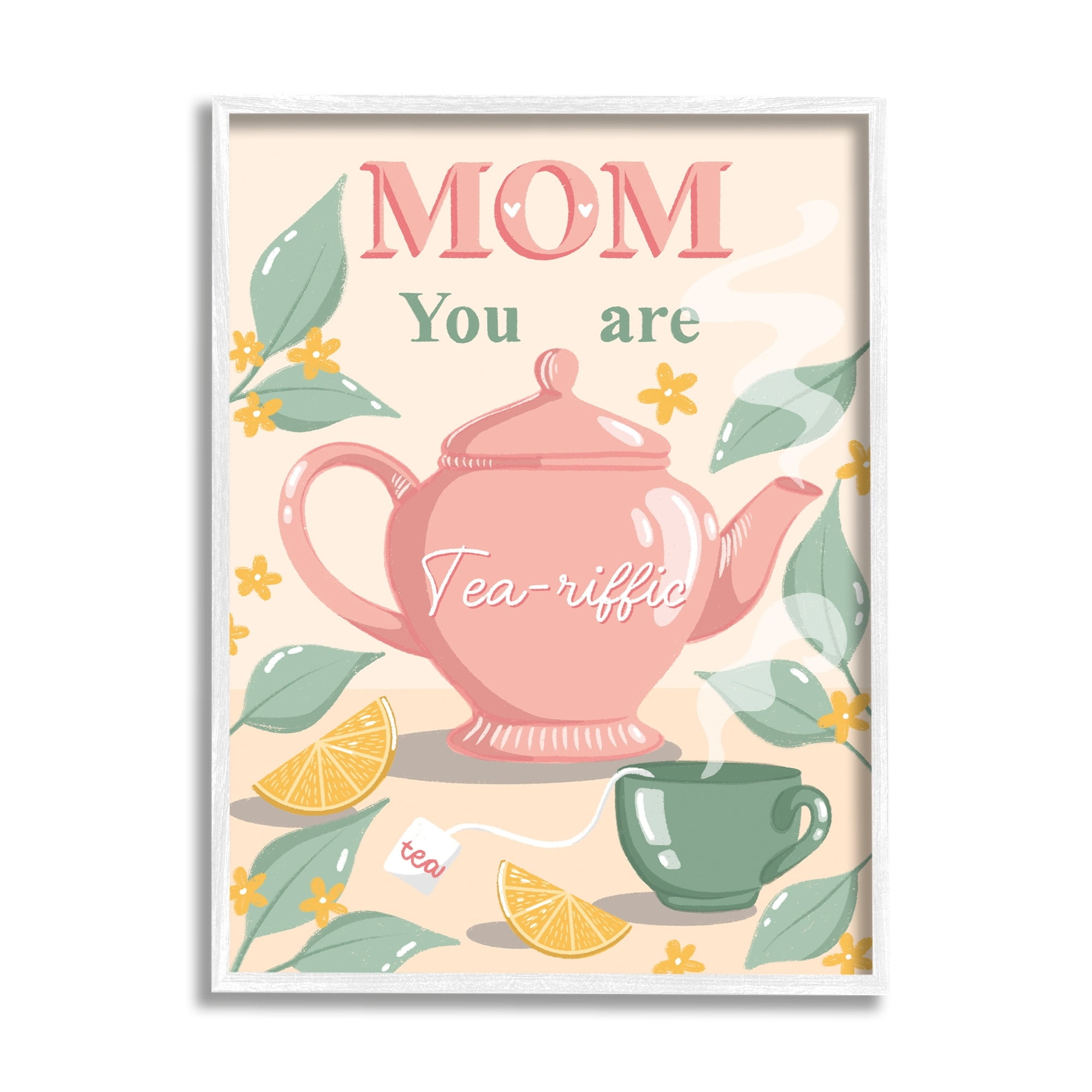 Stupell Industries Mom You Are Tea-riffic Teapot Holiday Painting White Framed Art Print Wall Art