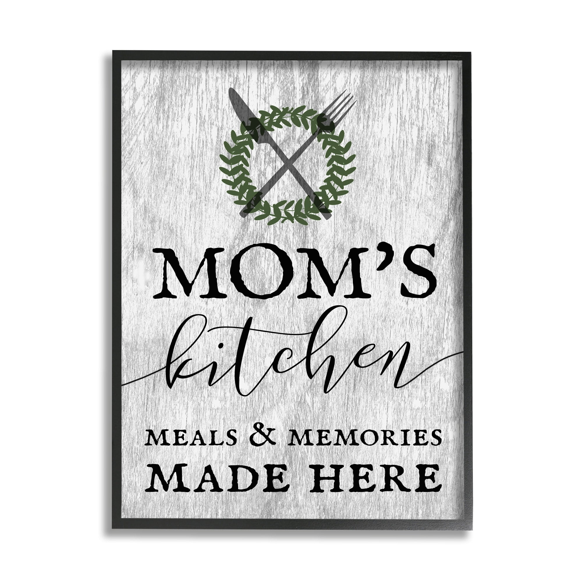 Stupell Industries Mom's Kitchen Meals and Memories Graphic Art Black Framed Art Print Wall Art, 24x30, by Daphne Polselli