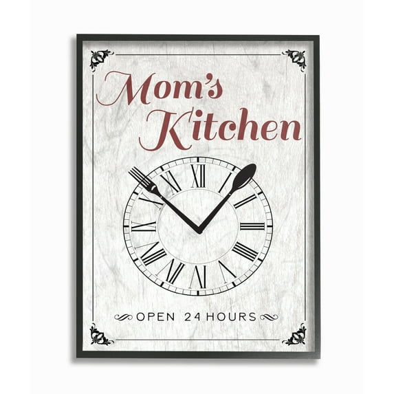 Stupell Industries Mom's Kitchen Open 24 Hours Novelty Painting Black Framed Art Print Wall Art, 11 x 14