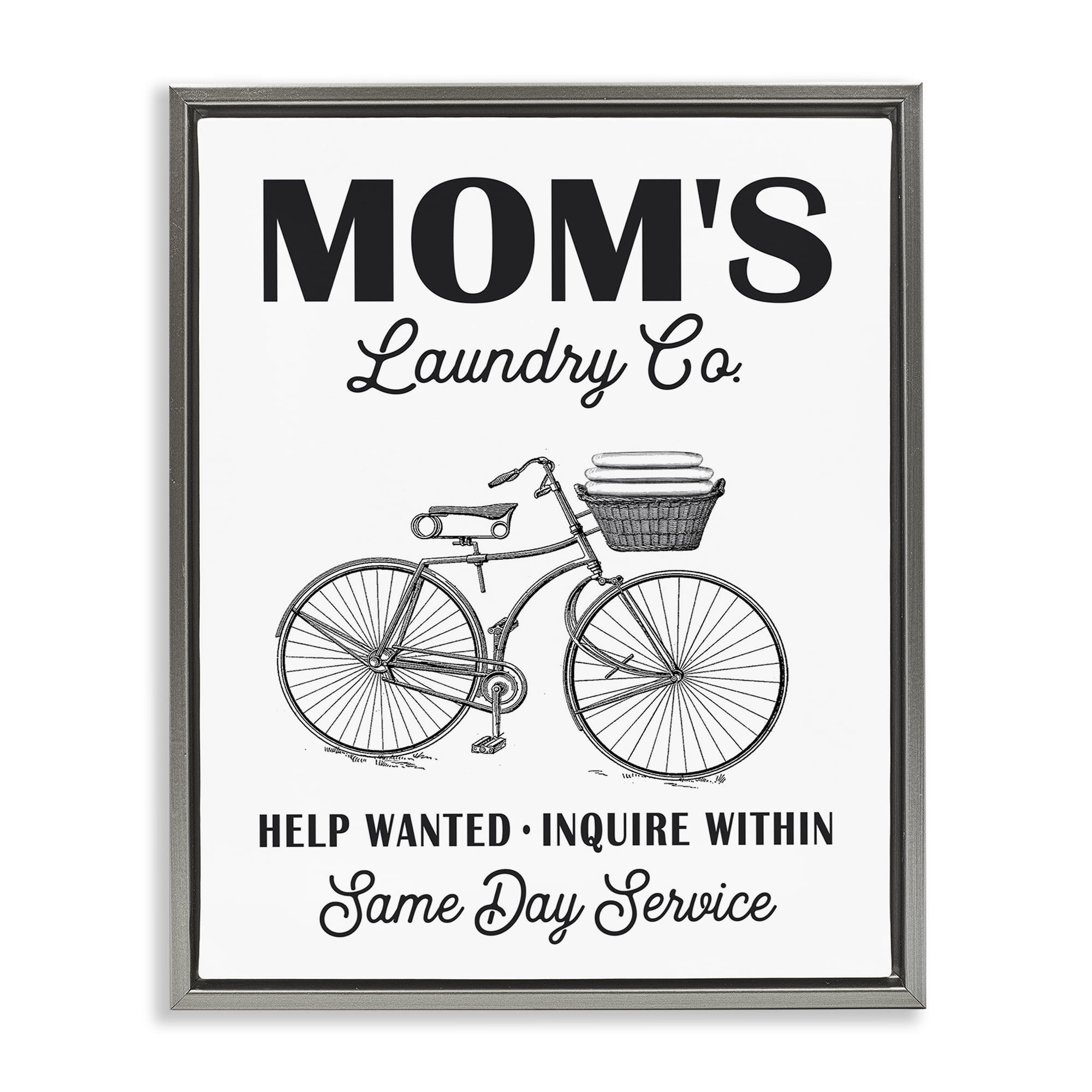Stupell Industries Mom's Laundry Co Typography Painting Gray Floater Framed Art Print Wall Art, 17 x 21