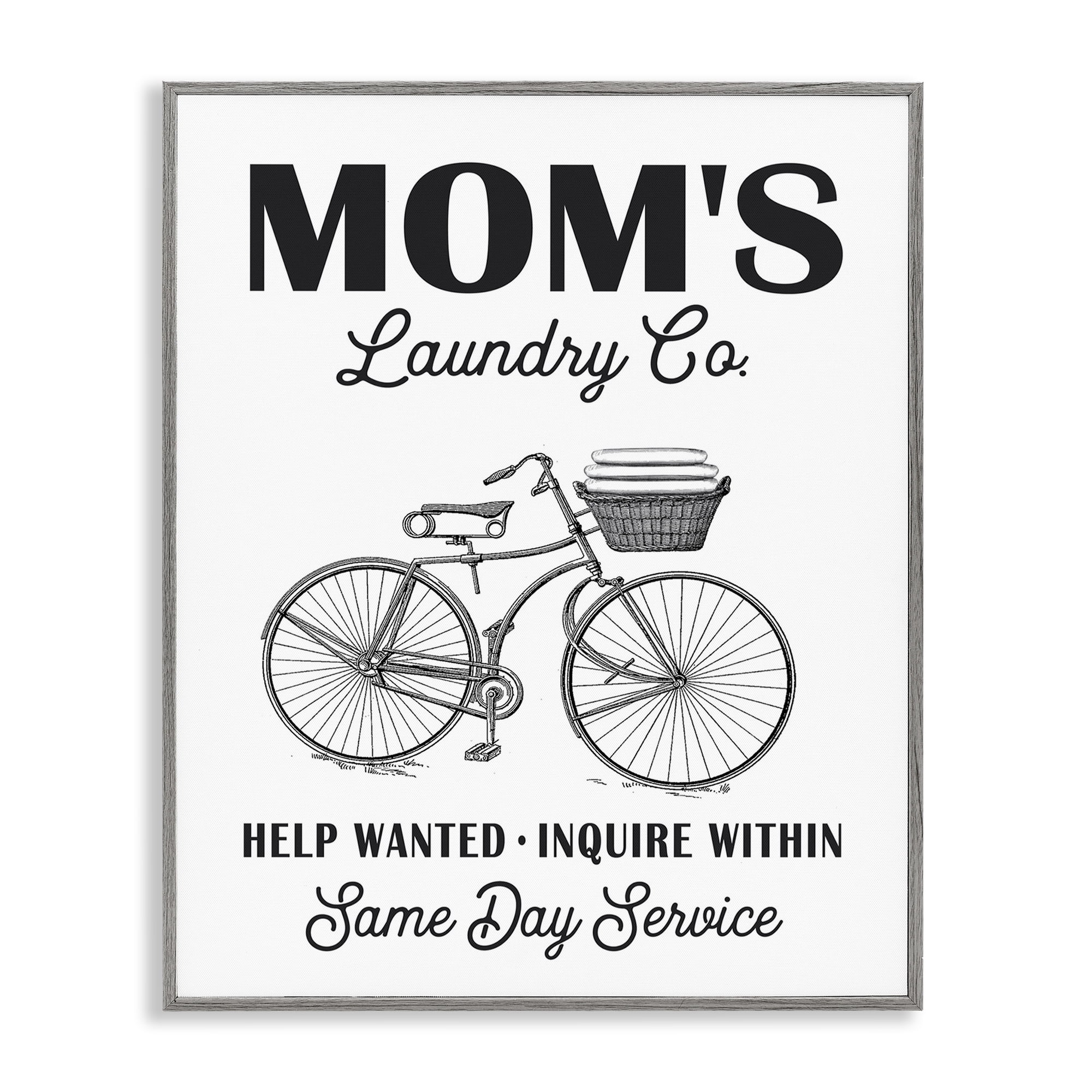Stupell Industries Mom's Laundry Co Typography Painting Gray Framed Art Print Wall Art, 24 x 30