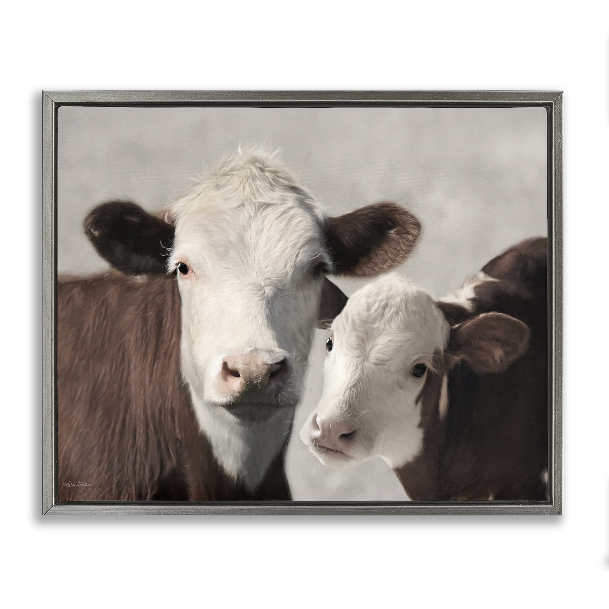 Stupell Industries Mommy & Me Cows Gray Framed Floater Canvas Wall Art, design by Lori Deiter