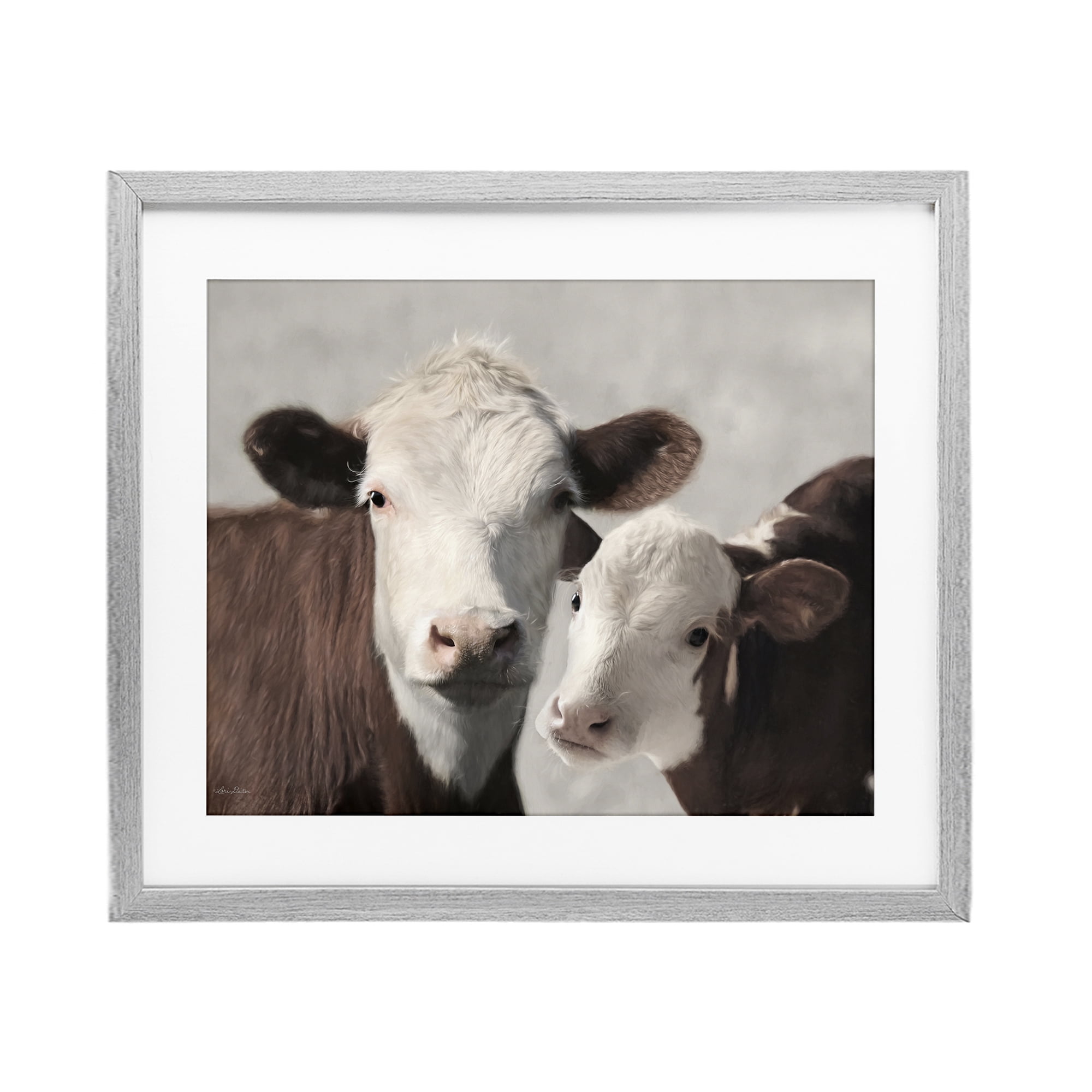 Stupell Industries Mommy & Me Cows Gray Framed Print Under Glass, design by Lori Deiter