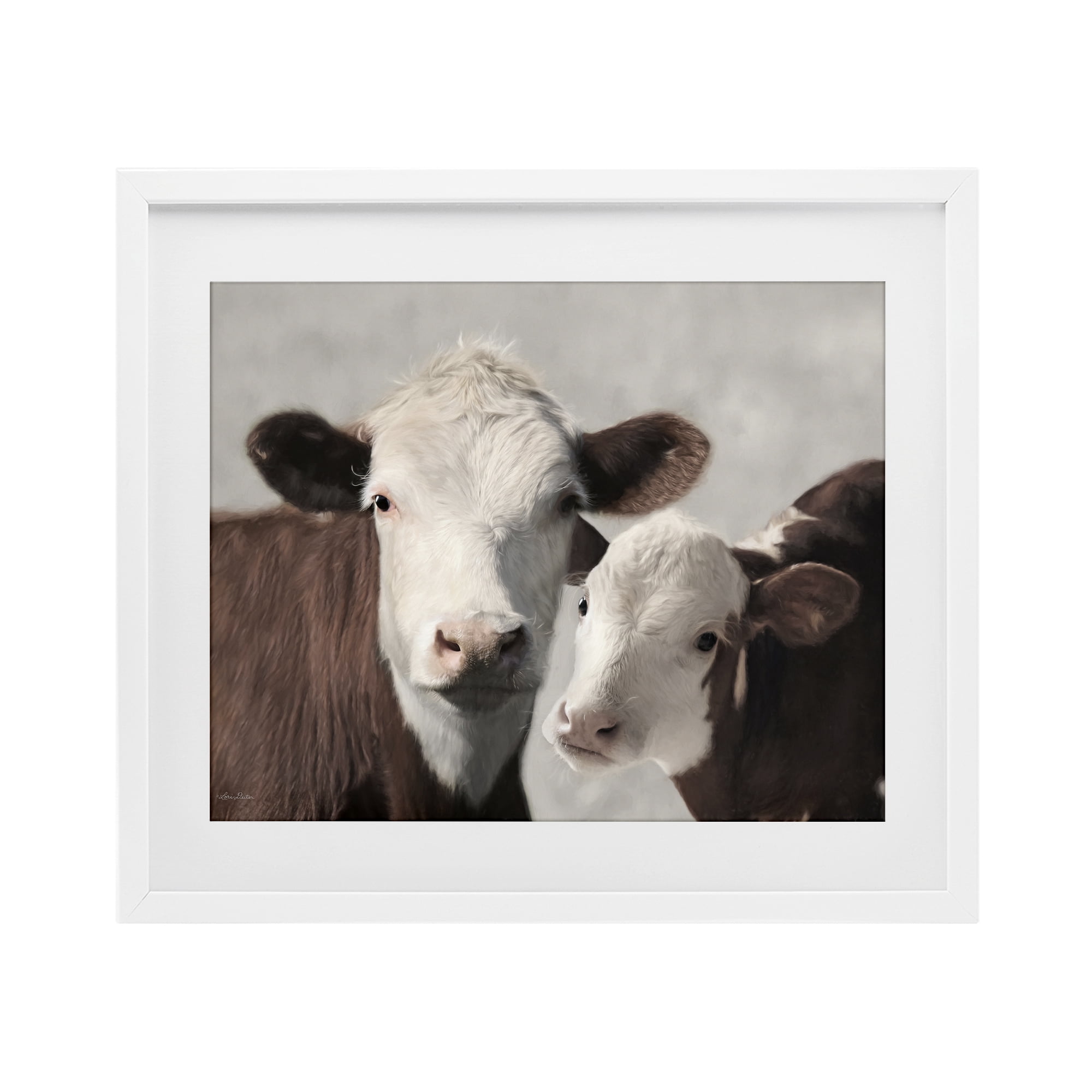 Stupell Industries Mommy & Me Cows White Framed Print Under Glass, design by Lori Deiter