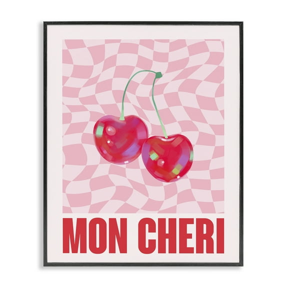 Stupell Industries Mon Cheri on Checkered Text & Numbers Painting Black Framed Art Print Wall Art, 11 x 14