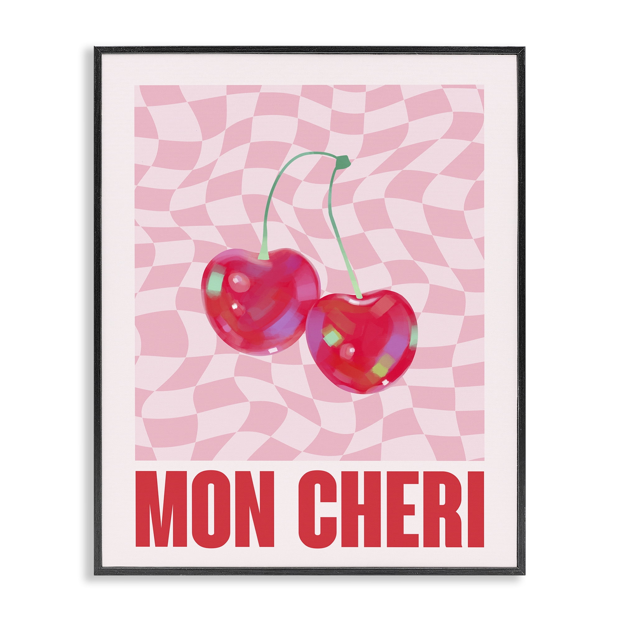 Stupell Industries Mon Cheri on Checkered Text & Numbers Painting Black Framed Art Print Wall Art, 16 x 20
