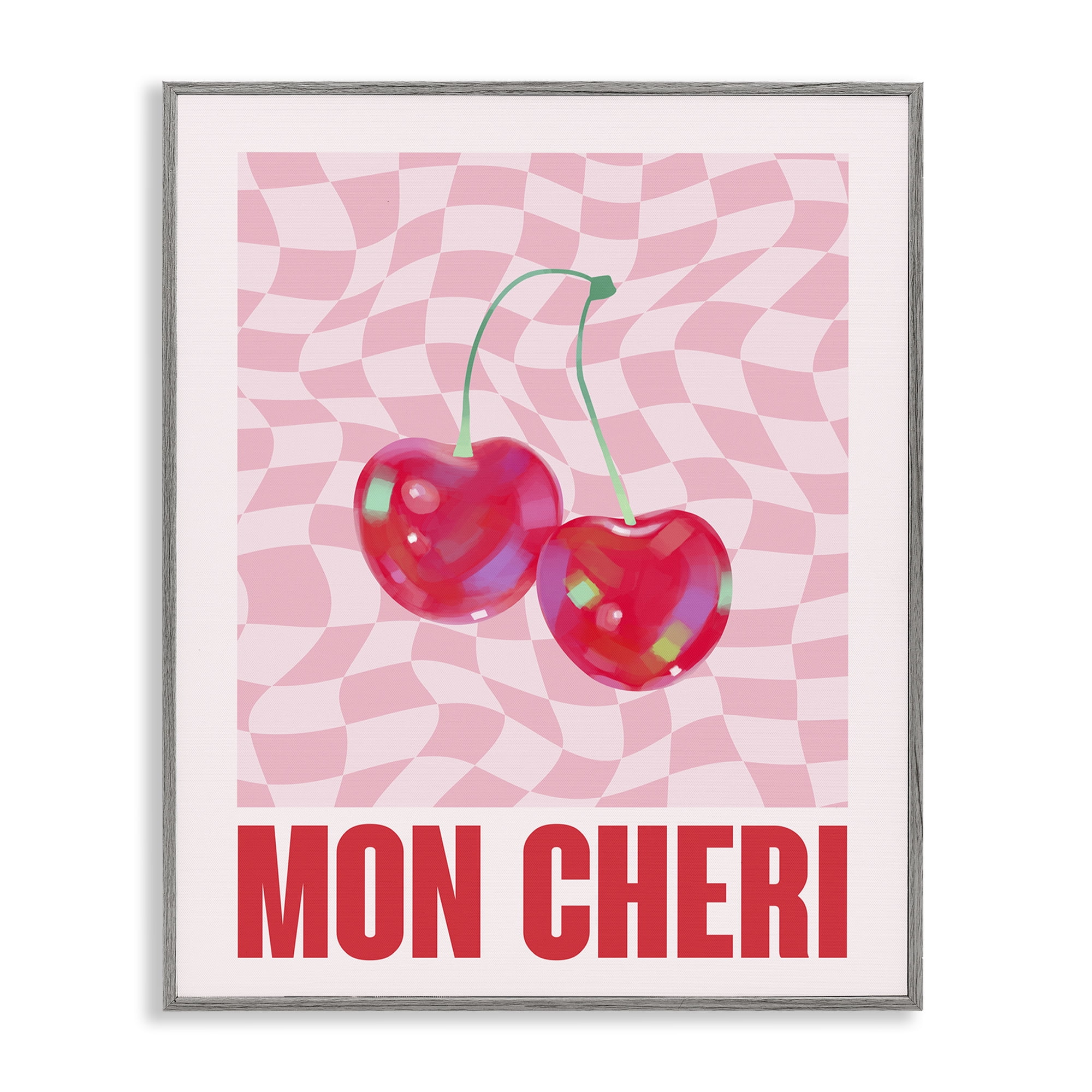 Stupell Industries Mon Cheri on Checkered Text & Numbers Painting Gray Framed Art Print Wall Art, 16 x 20