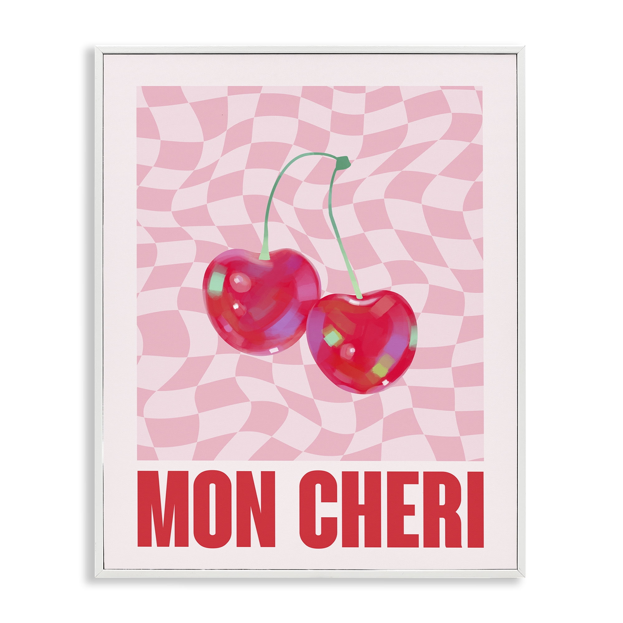 Stupell Industries Mon Cheri on Checkered Text & Numbers Painting White Framed Art Print Wall Art, 24 x 30