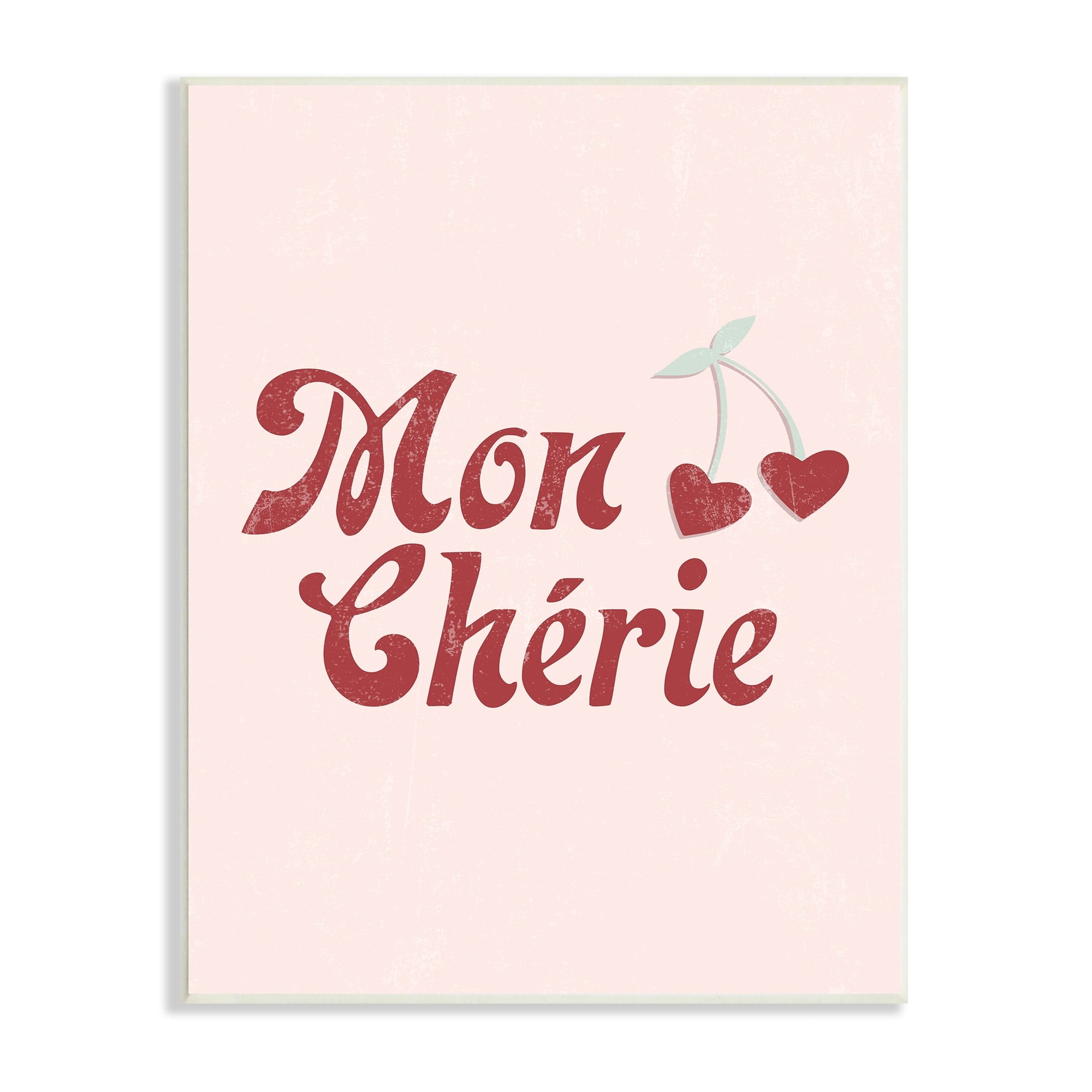 Stupell Industries Mon Cherie French Phrase Red Heart Cherries, 10 x 15, Design by Daphne Polselli