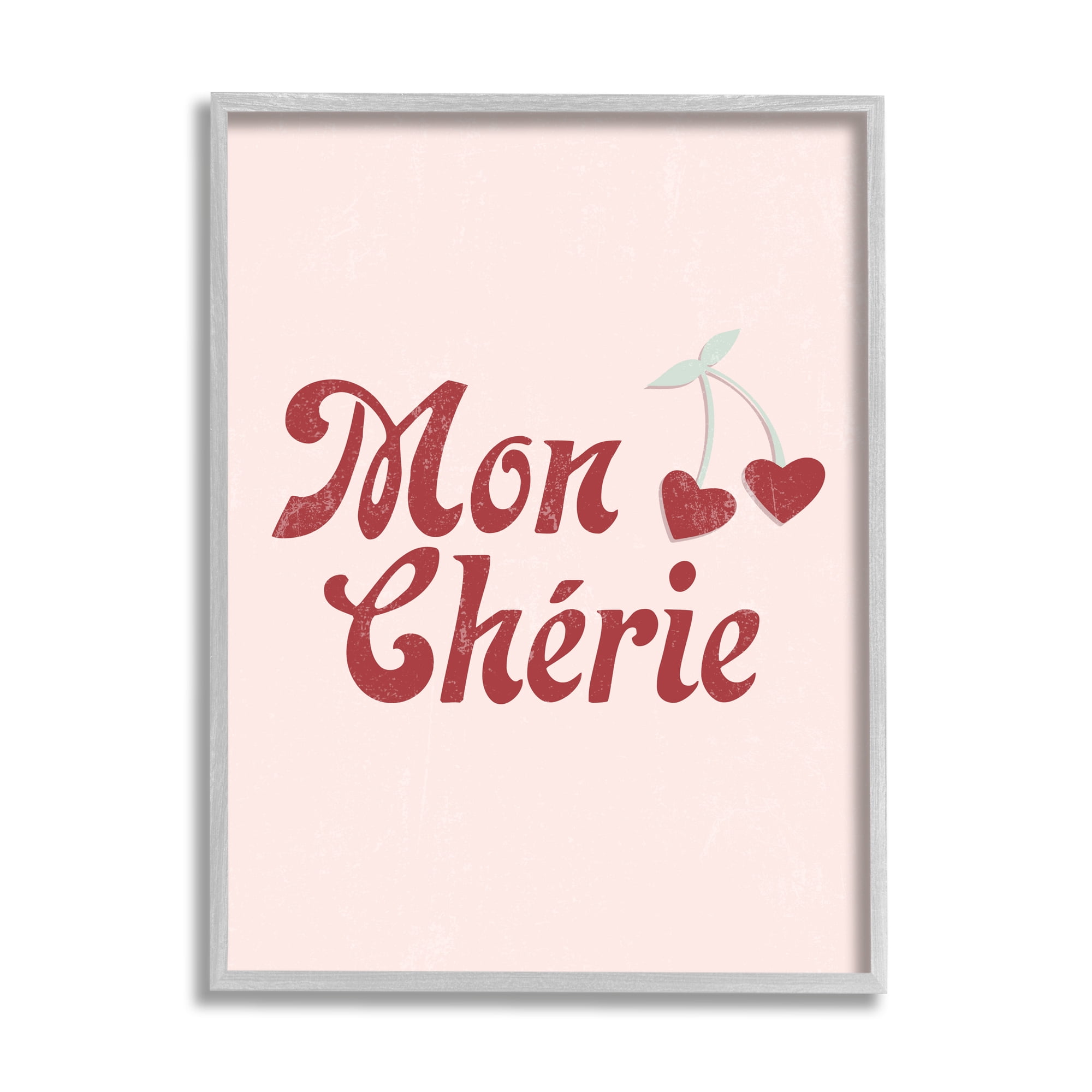 Stupell Industries Mon Cherie French Phrase Red Heart Cherries, 16 x 20, Design by Daphne Polselli