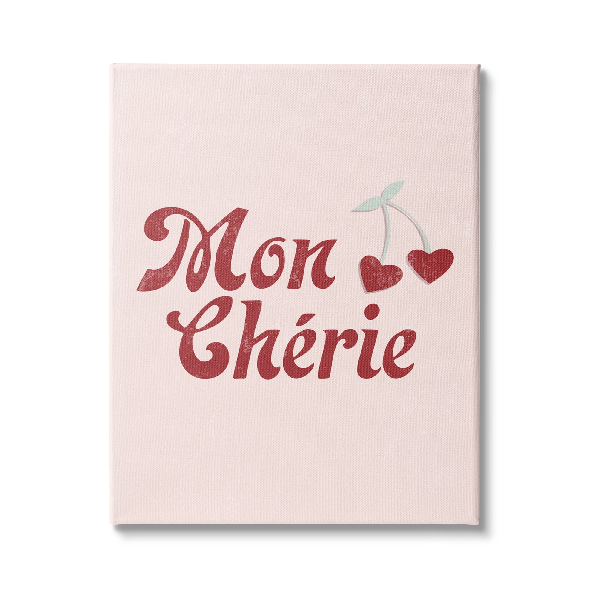 Stupell Industries Mon Cherie French Phrase Red Heart Cherries, 36 x 48, Design by Daphne Polselli