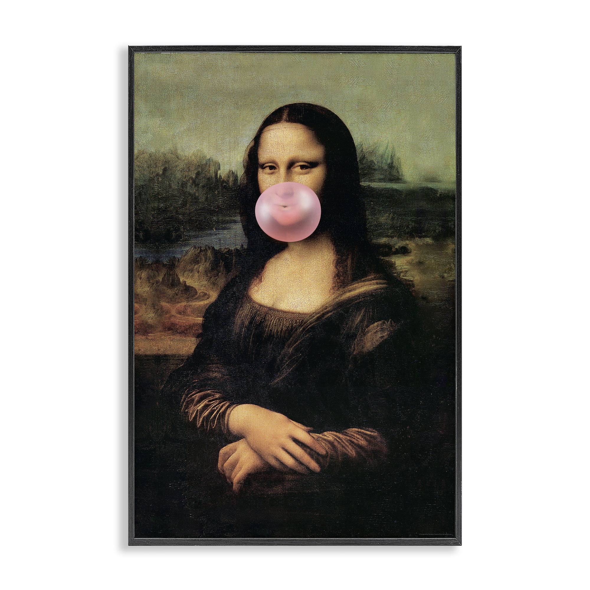 Stupell Industries Mona Lisa & Bubblegum Novelty & Humor Painting Black Framed Art Print Wall Art, 20 x 30