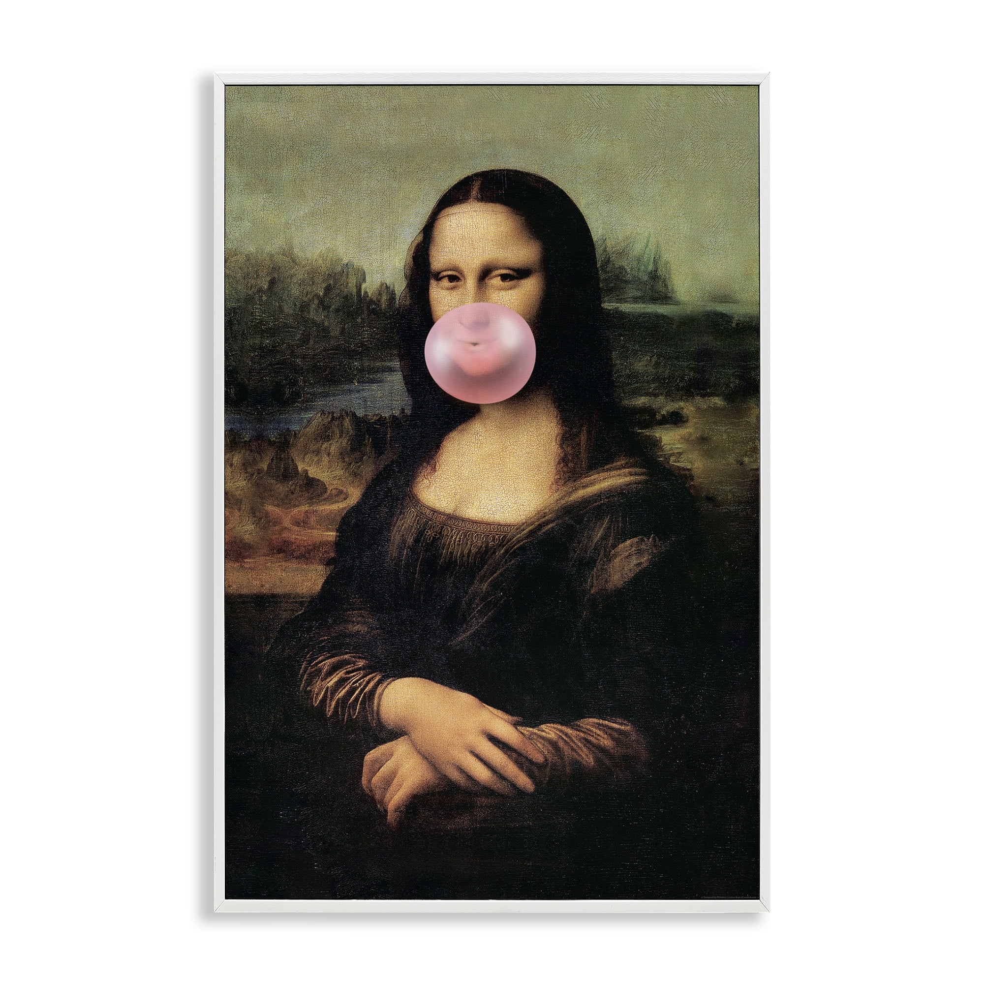 Stupell Industries Mona Lisa & Bubblegum Novelty & Humor Painting White Framed Art Print Wall Art, 20 x 30
