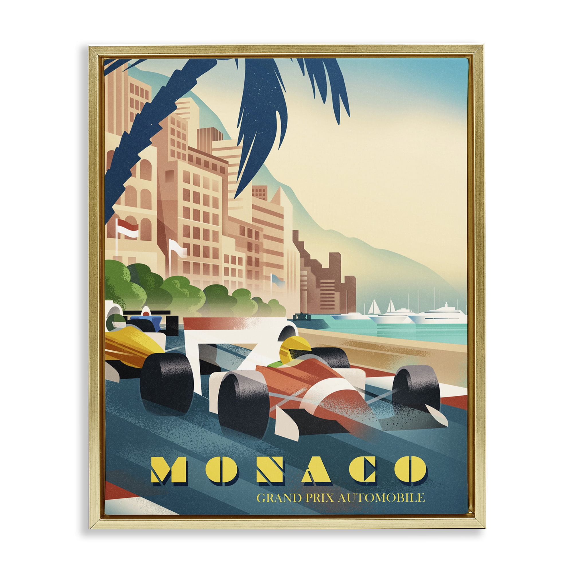 Stupell Industries Monaco Grand Prix Racing Gold Framed Floater Canvas Wall Art, design by Martin Wickstrom