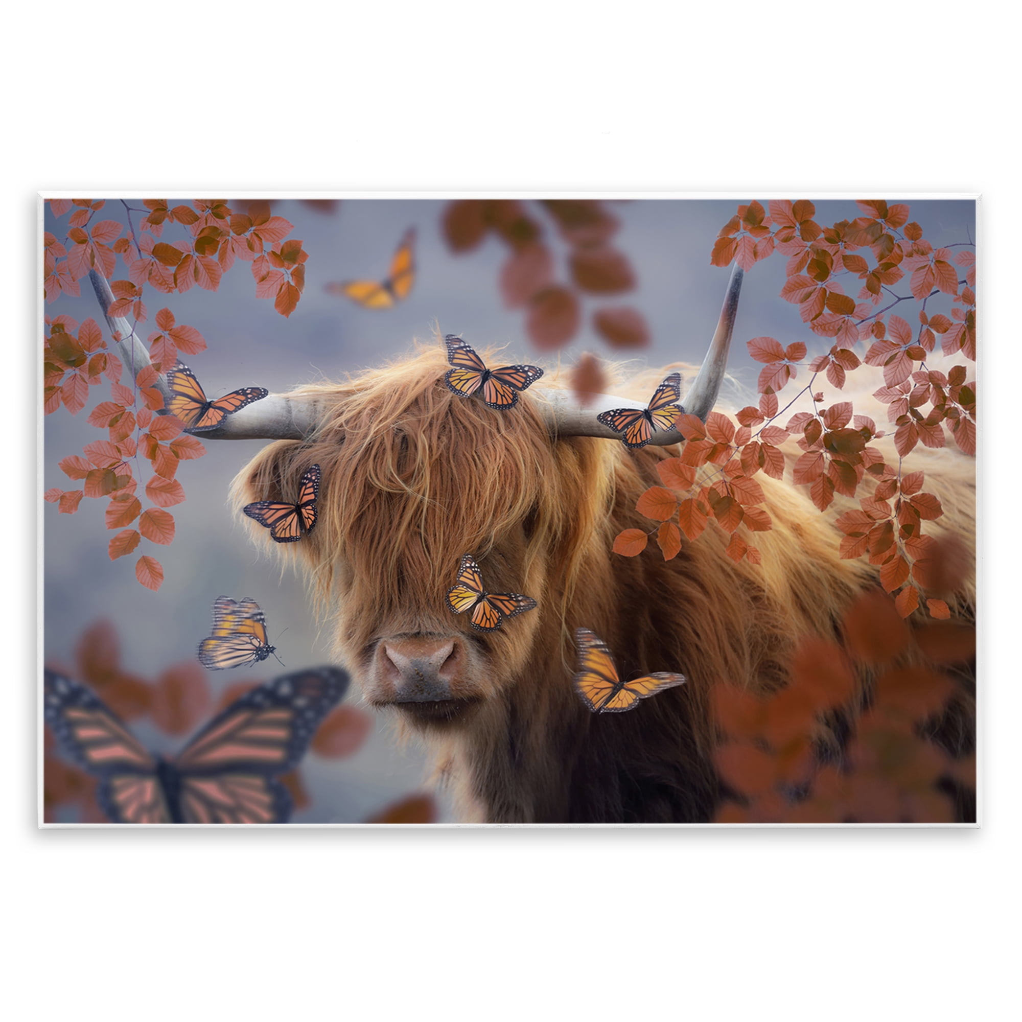Stupell Industries Monarch Butterflies & Cattle Animals Painting Unframed Art Print Wall Art, 19 x 13